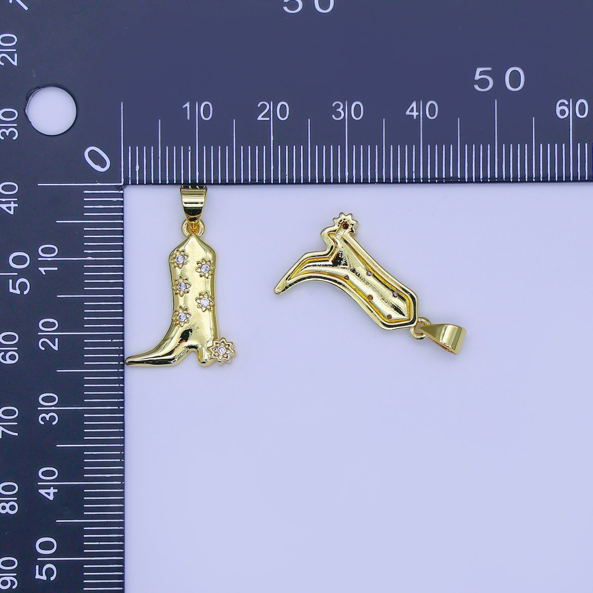 24K Gold Filled 20mm Micro Paved CZ Cowboy Boots Shoes Pendant | AH - 470 - DLUXCA