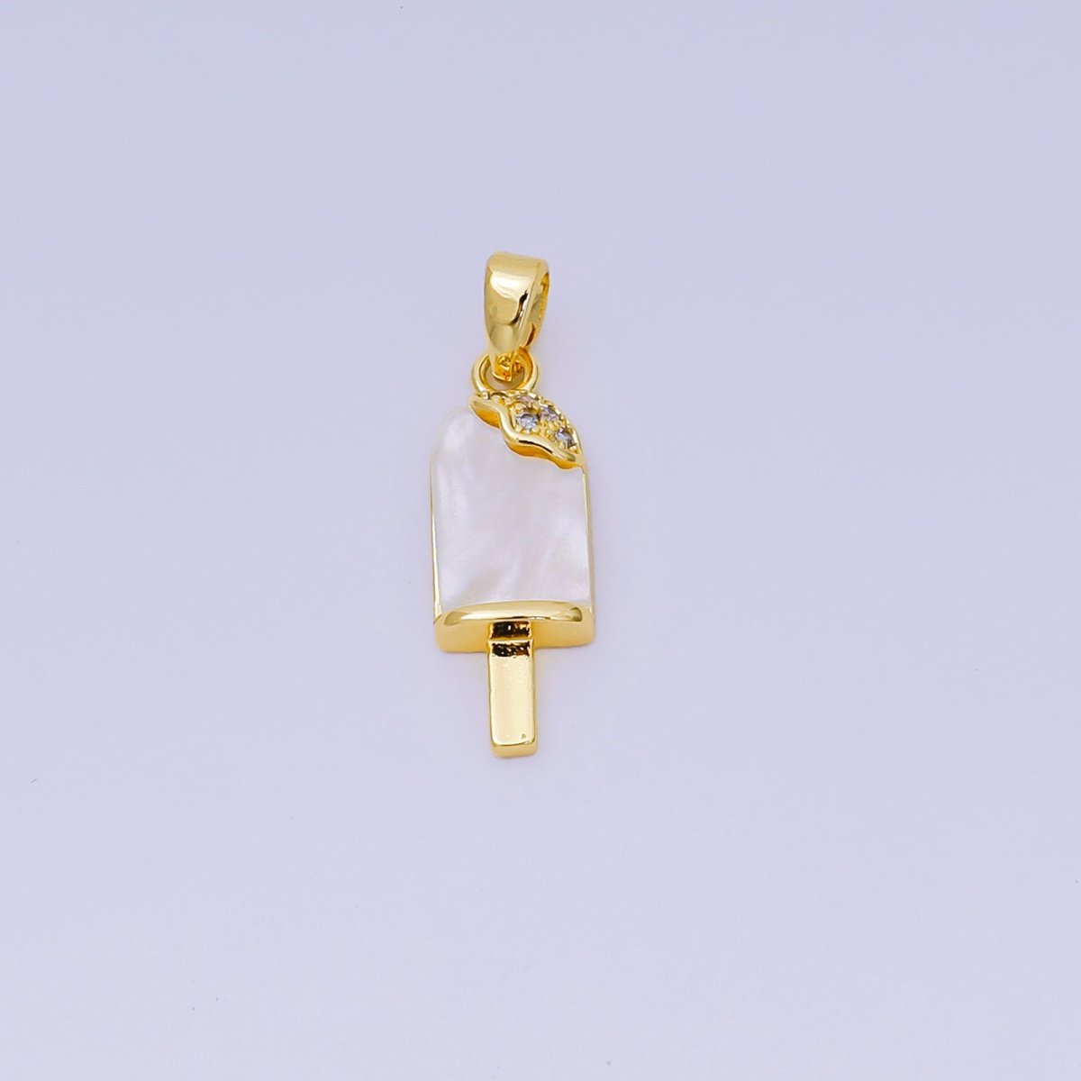 24K Gold Filled 20mm Micro Paved CZ Mother of Pearl Ice Cream Popsicle Pendant in Gold & Silver | AA - 1581 - DLUXCA