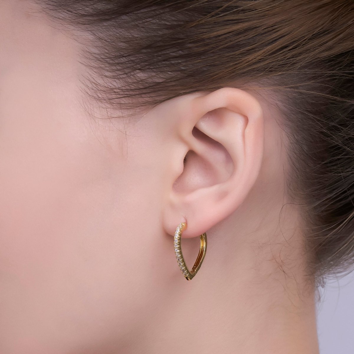 24K Gold Filled 20mm Micro Paved CZ Teardrop Hoop Earrings | T336 - DLUXCA