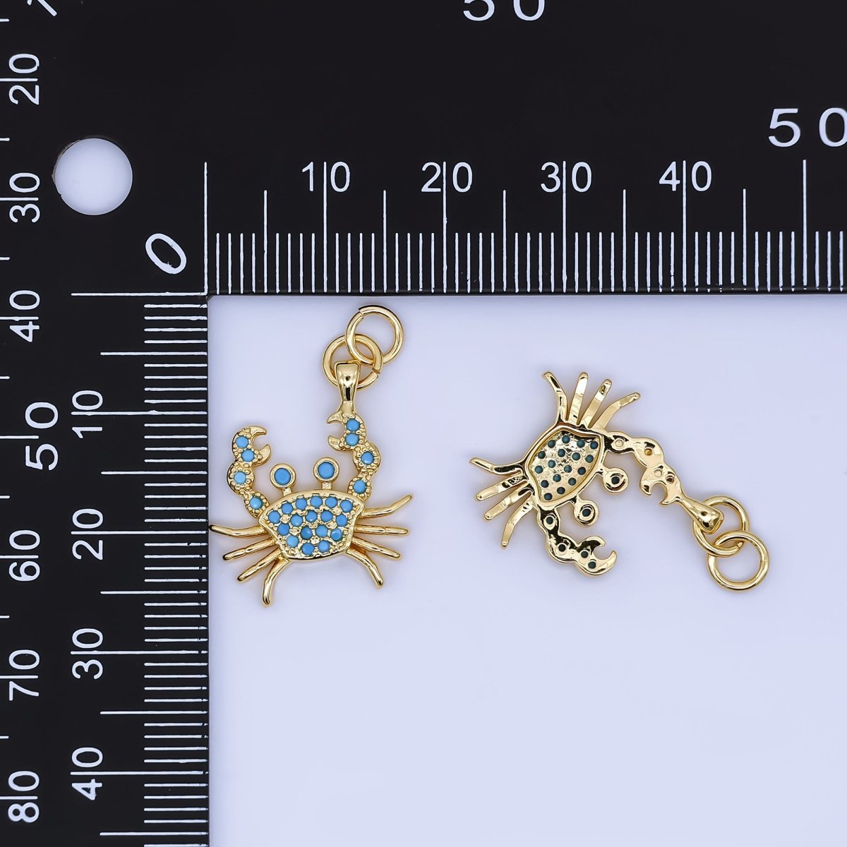 24K Gold Filled 20mm Micro Paved CZ Turquoise Blue Cancer Crab Charm Sea Animal Pendant | AJ - 505 - DLUXCA