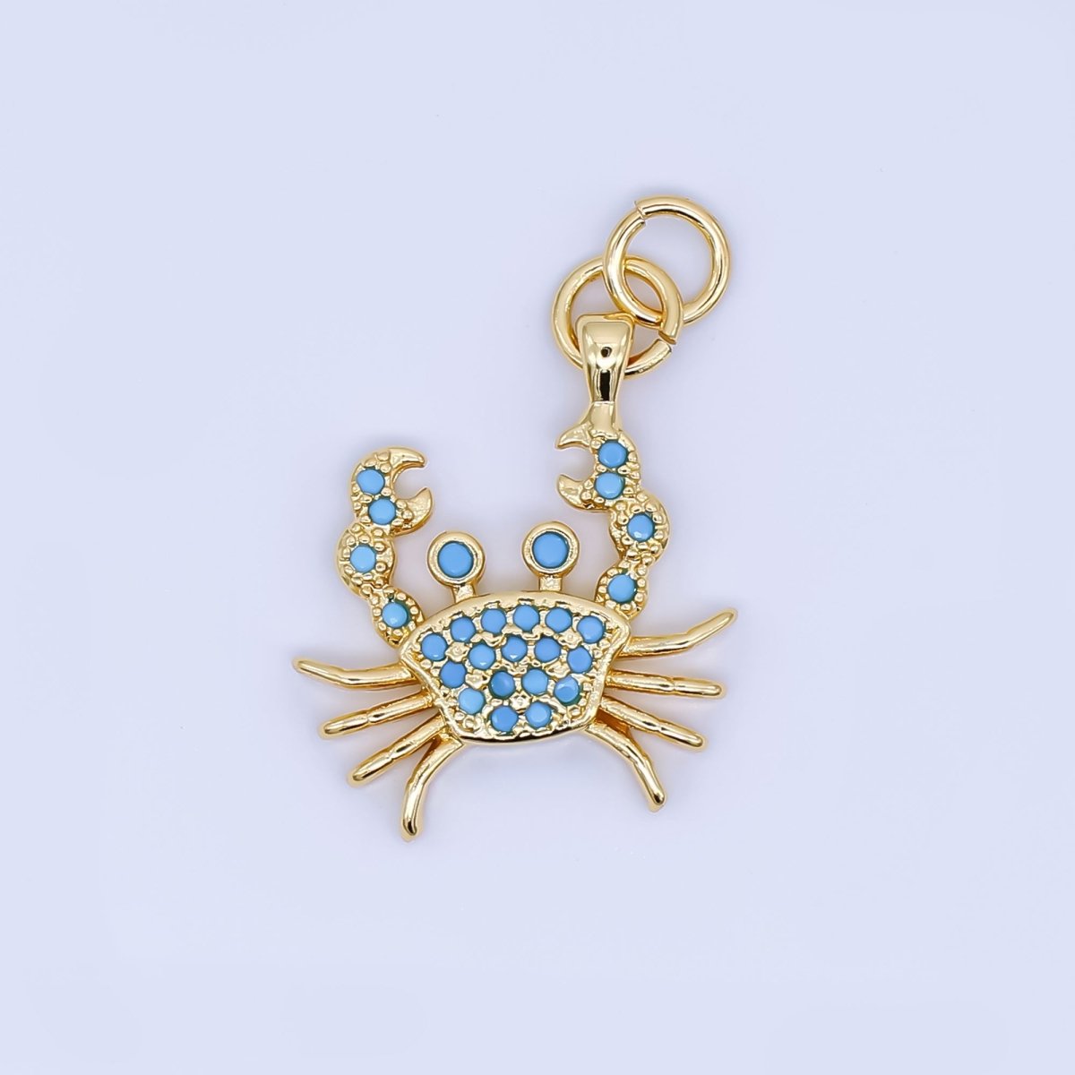 24K Gold Filled 20mm Micro Paved CZ Turquoise Blue Cancer Crab Charm Sea Animal Pendant | AJ - 505 - DLUXCA