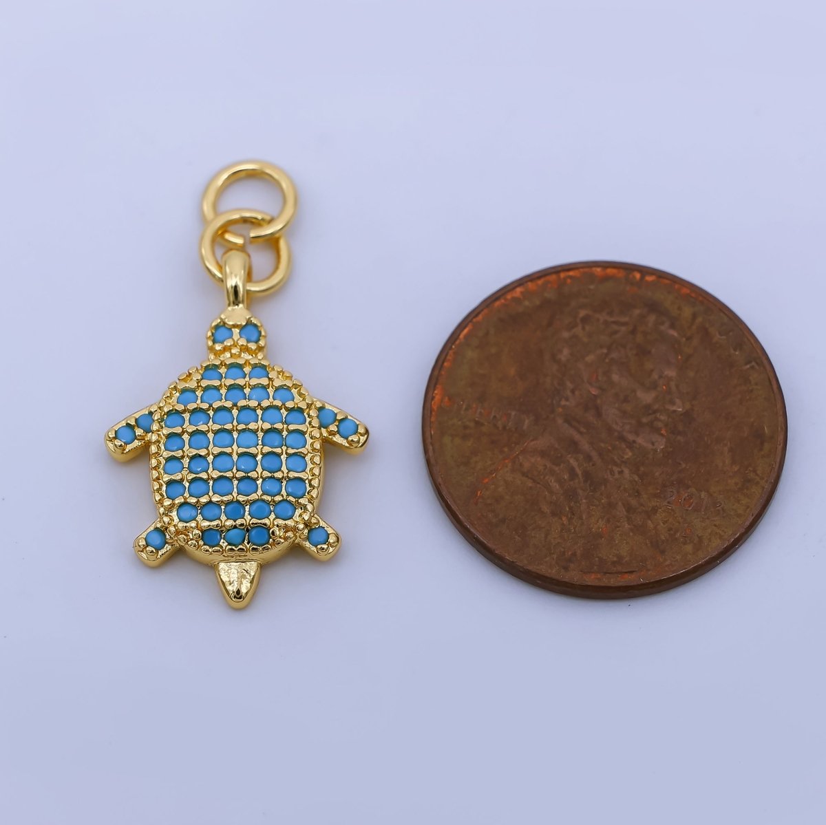 24K Gold Filled 20mm Micro Paved CZ Turquoise Sea Turtle Animal Pendant | AJ - 502 - DLUXCA