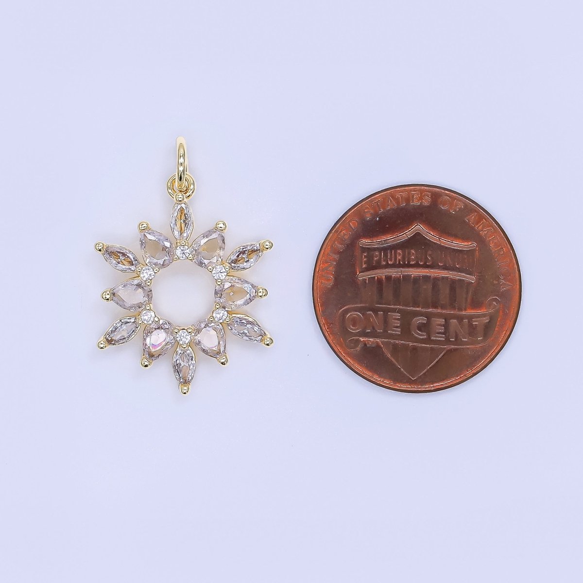 24K Gold Filled 20mm Mixed - Cut CZ Celestial Sunburst Flower Charm | AJ508 - DLUXCA