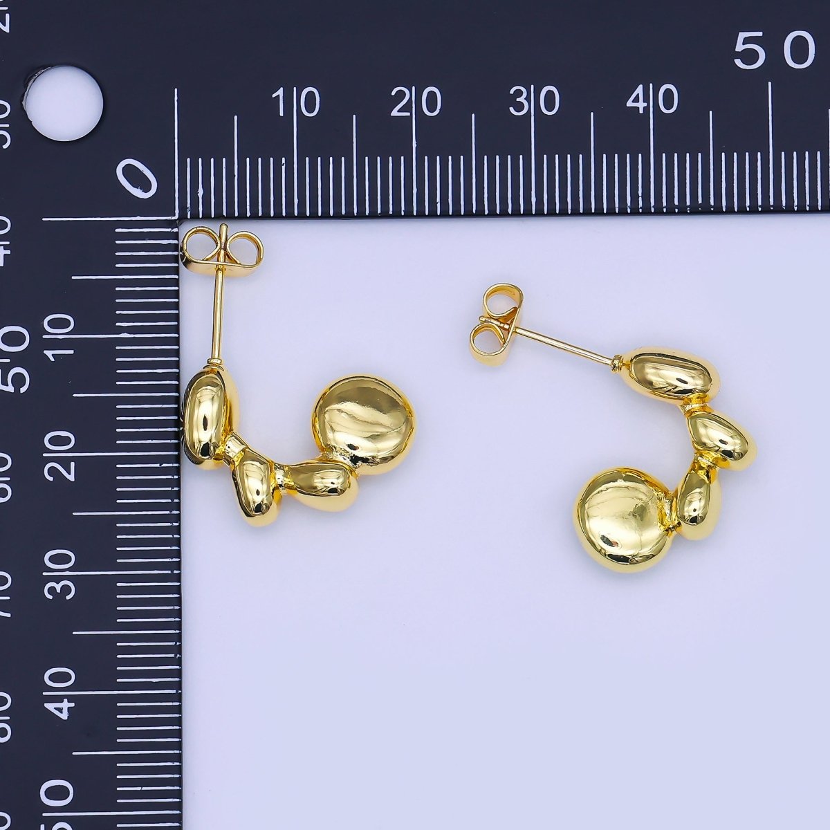 24K Gold Filled 20mm Molten Geometric J - Shaped Hoop Earrings | AI510 - DLUXCA
