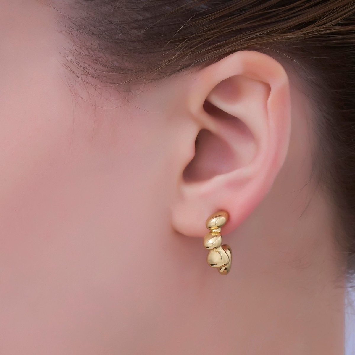 24K Gold Filled 20mm Molten Geometric J - Shaped Hoop Earrings | AI510 - DLUXCA