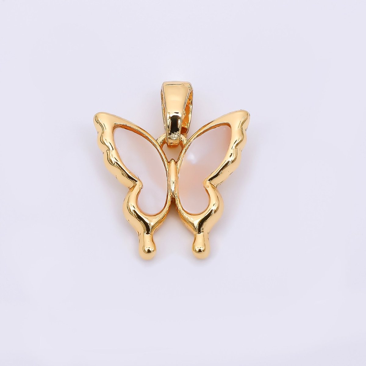 24K Gold Filled 20mm Mother of Pearl Delicate Butterfly Animal Pendant in Gold & Silver | AA - 1570 - DLUXCA
