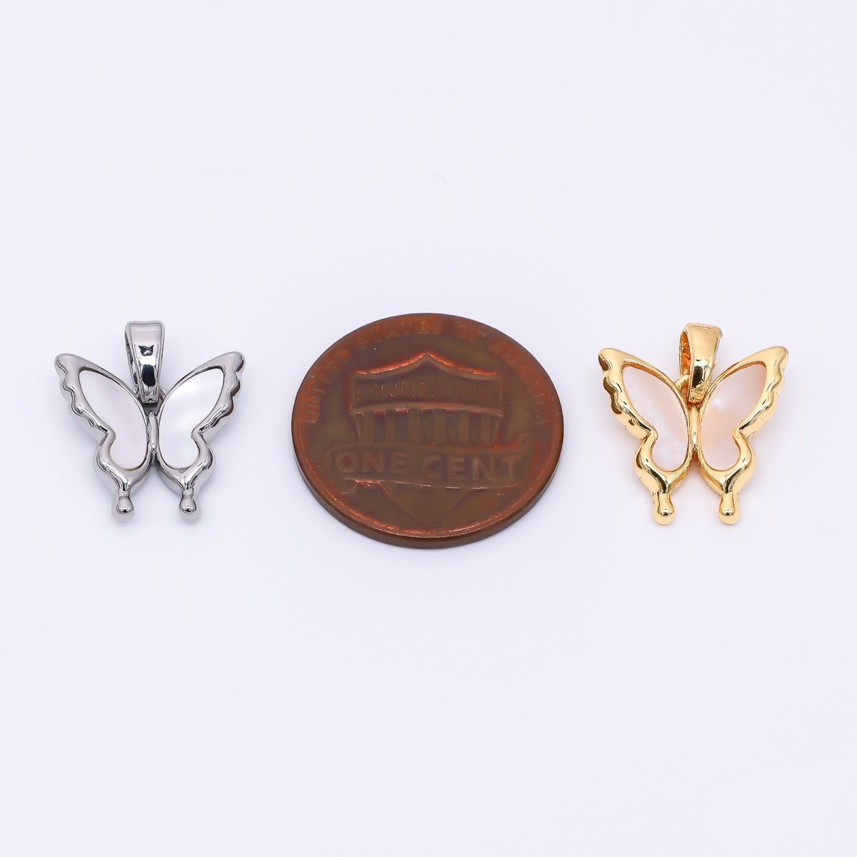 24K Gold Filled 20mm Mother of Pearl Delicate Butterfly Animal Pendant in Gold & Silver | AA - 1570 - DLUXCA