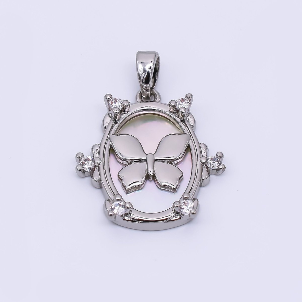 24K Gold Filled 20mm Mother of Pearl Framed Butterfly Animal Pendant in Gold & Silver | AA - 1572 - DLUXCA