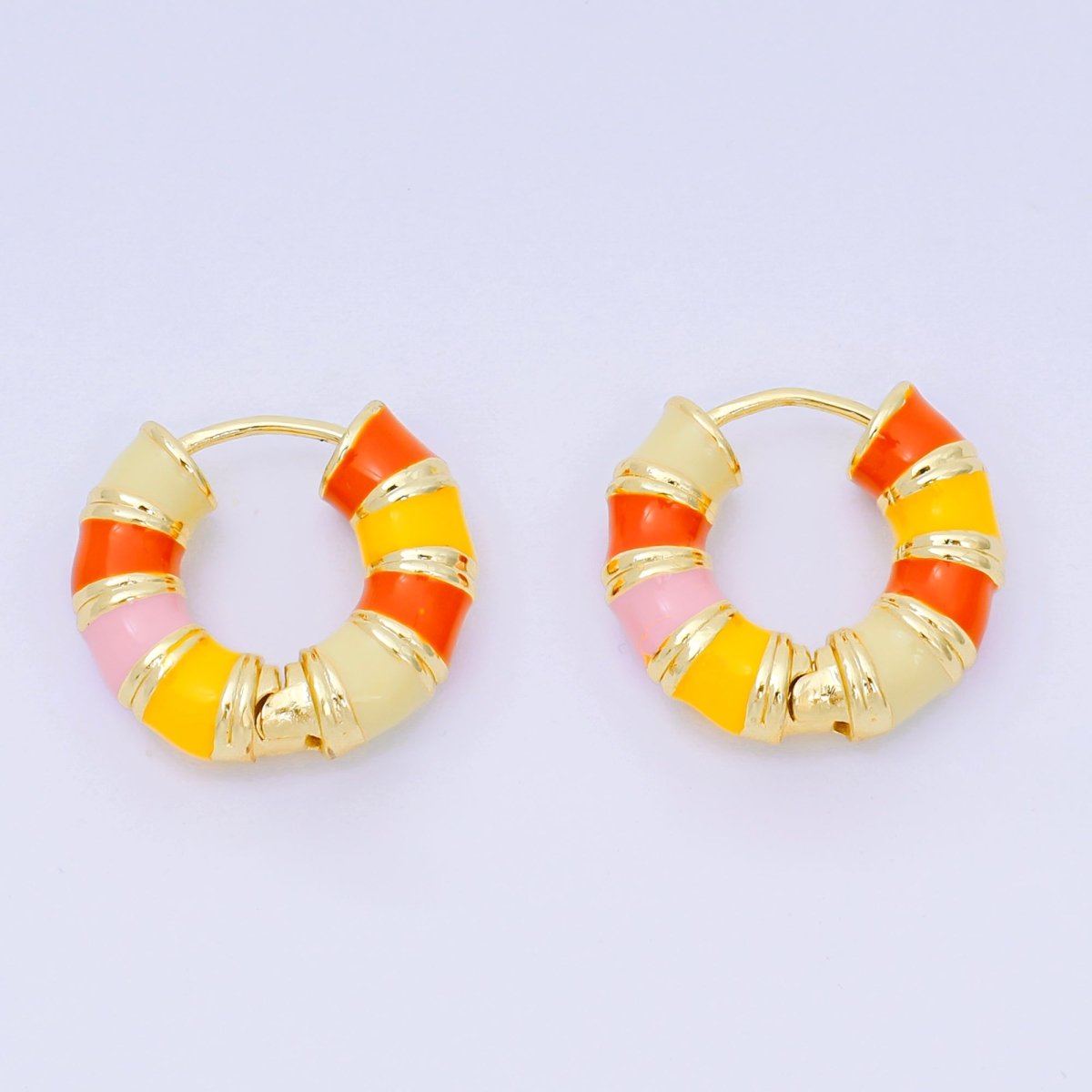24K Gold Filled 20mm Multicolor Striped Enamel Chubby Hoop Earrings | AJ094 AJ095 - DLUXCA