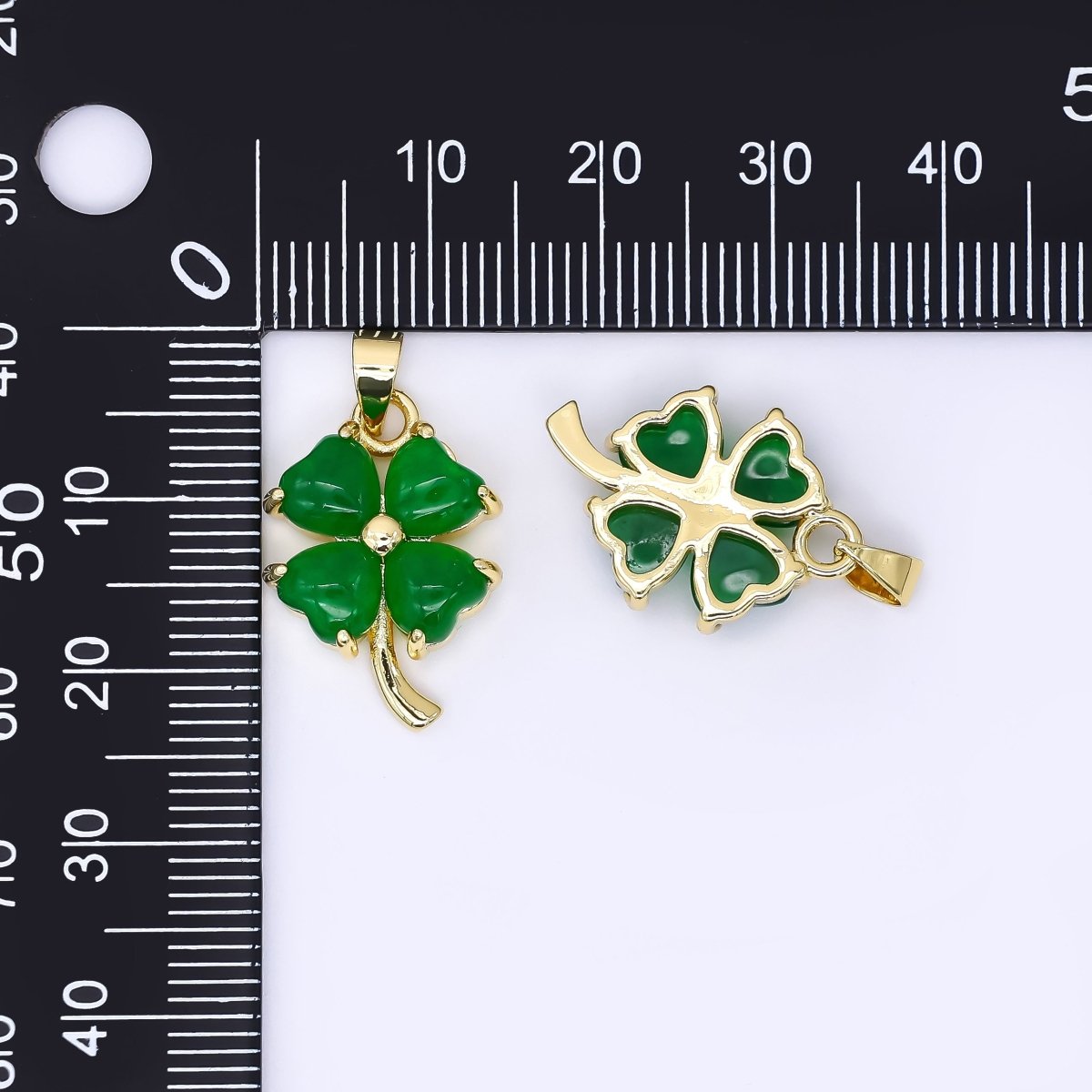 24K Gold Filled 20mm Natural Gemstone Jade Four - Leaf Lucky Clover Charm Pendant | AA - 1594 - DLUXCA
