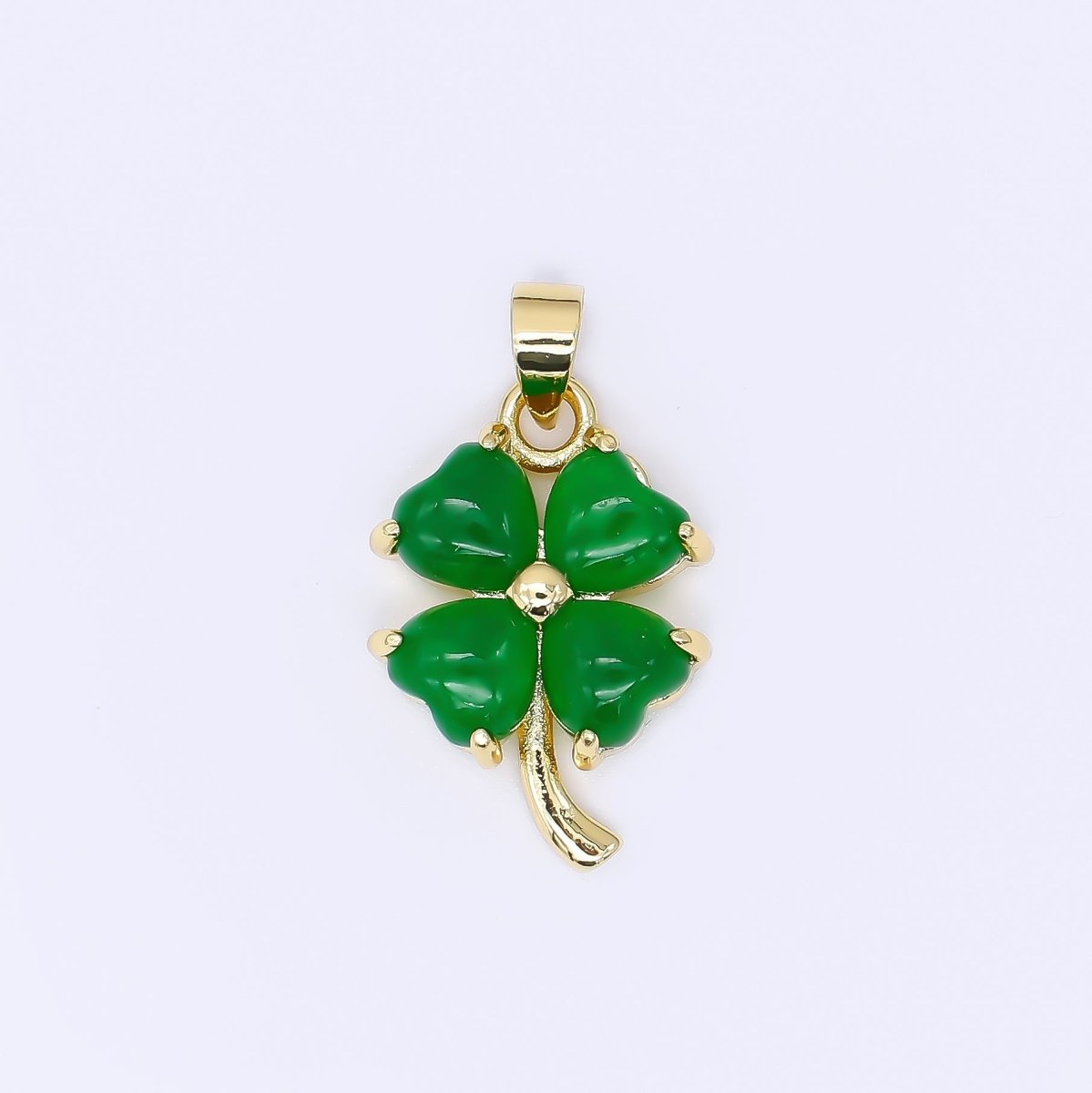 24K Gold Filled 20mm Natural Gemstone Jade Four - Leaf Lucky Clover Charm Pendant | AA - 1594 - DLUXCA