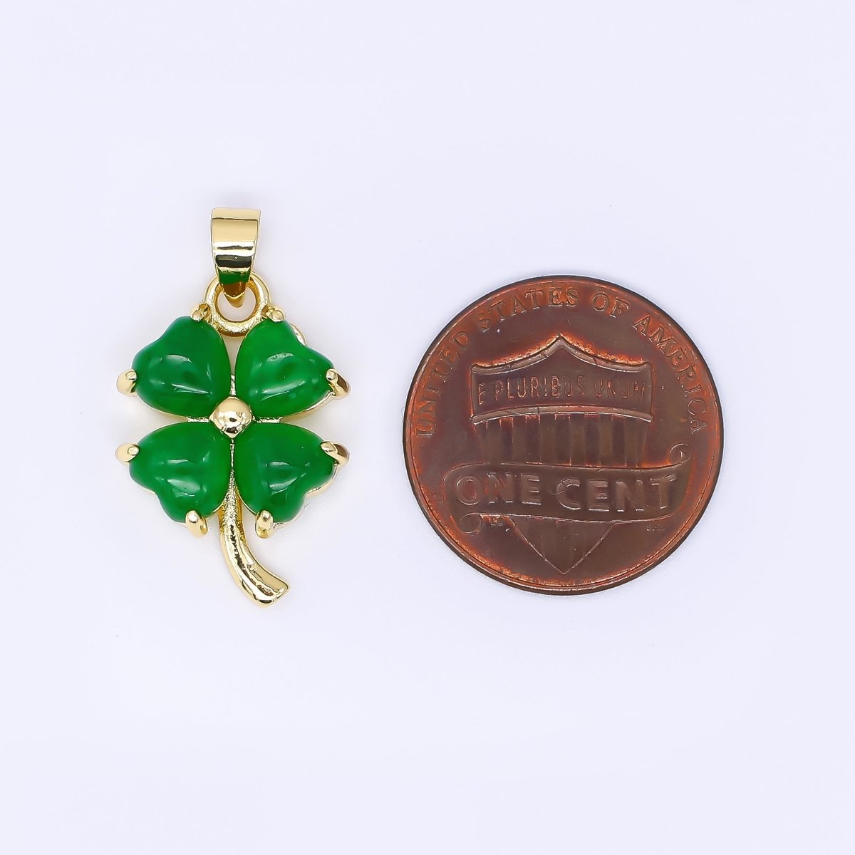 24K Gold Filled 20mm Natural Gemstone Jade Four - Leaf Lucky Clover Charm Pendant | AA - 1594 - DLUXCA