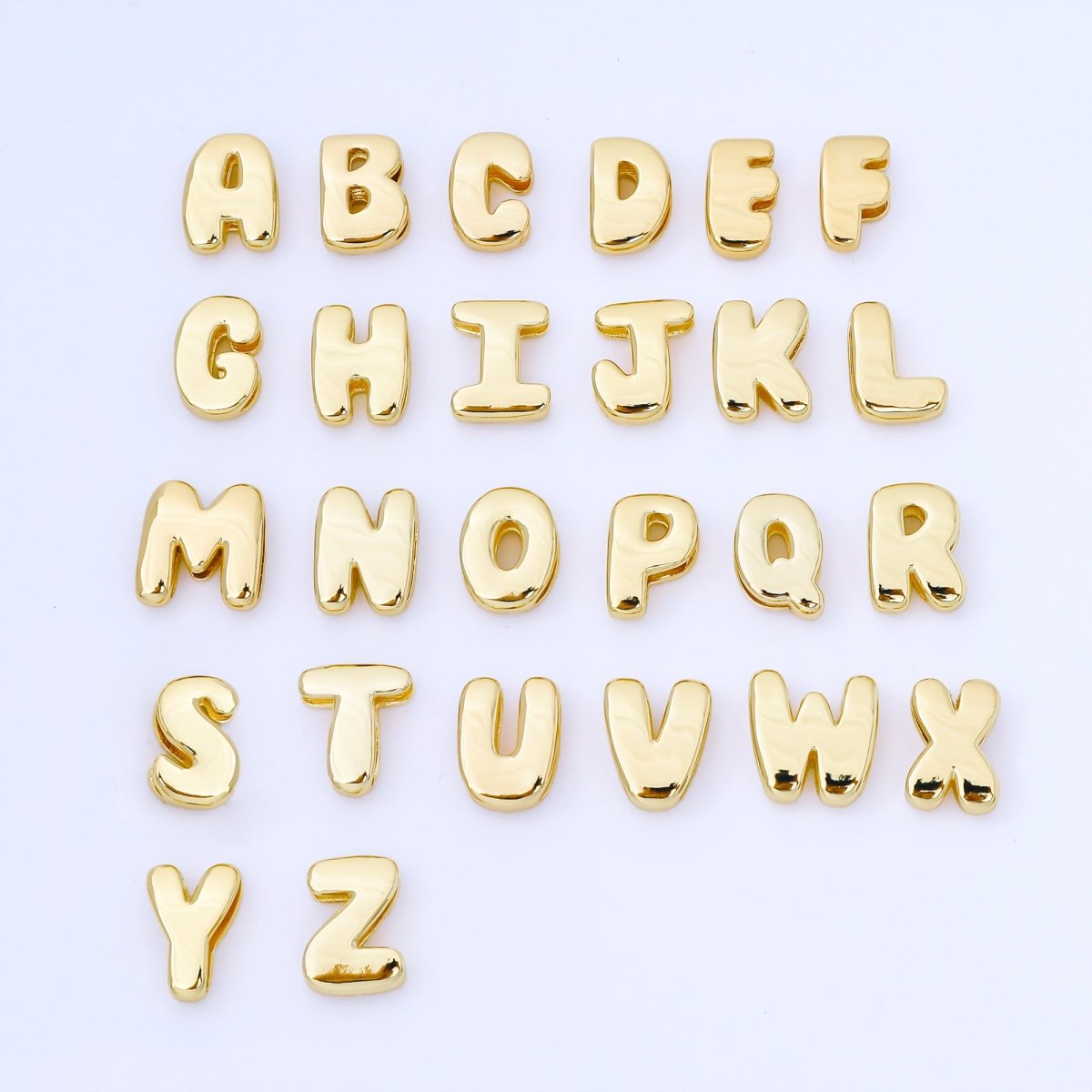 24K Gold Filled 20mm Personalized Cord Chubby Bubble Initial Letter Alphabet Bead | AF105 - AF117 - DLUXCA