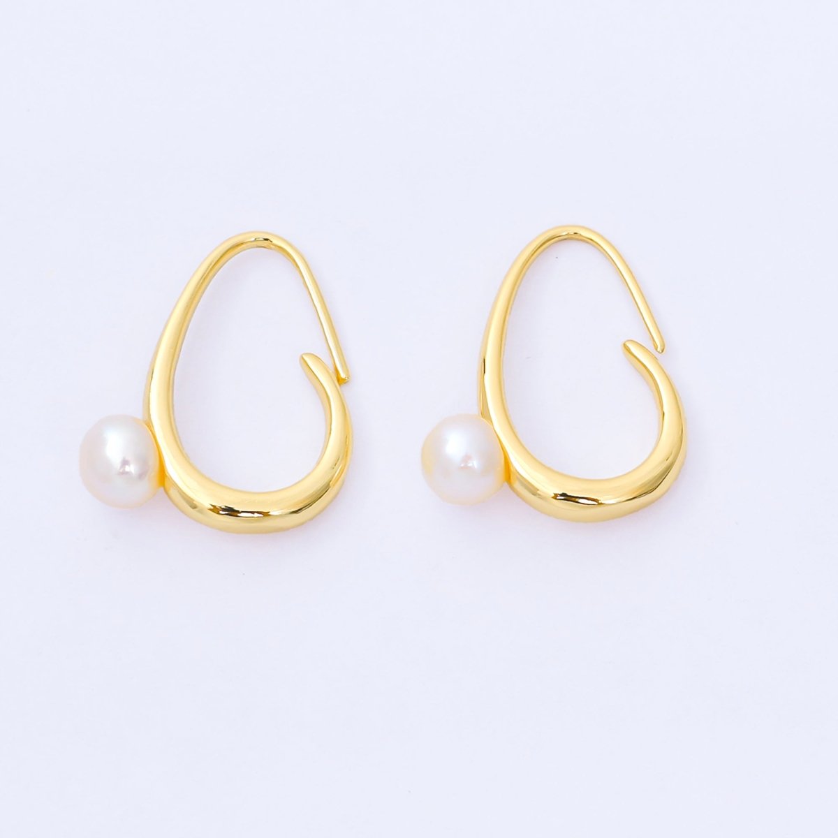 24K Gold Filled 20mm Shell Pearl Curved French Hook Earrings | AB1600 - DLUXCA