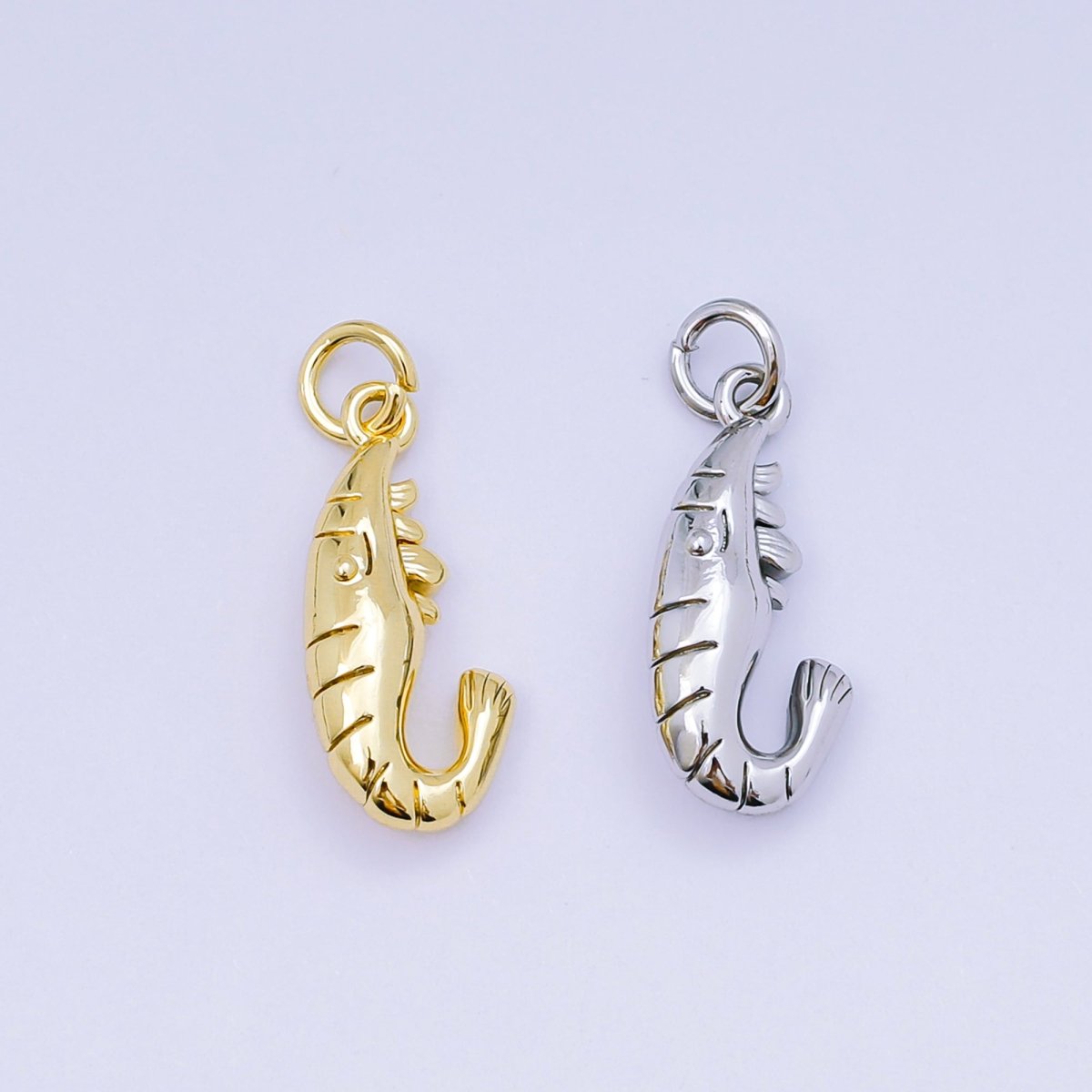 24K Gold Filled 20mm Shrimp Animal Charm in Gold & Silver | AJ - 484 - DLUXCA
