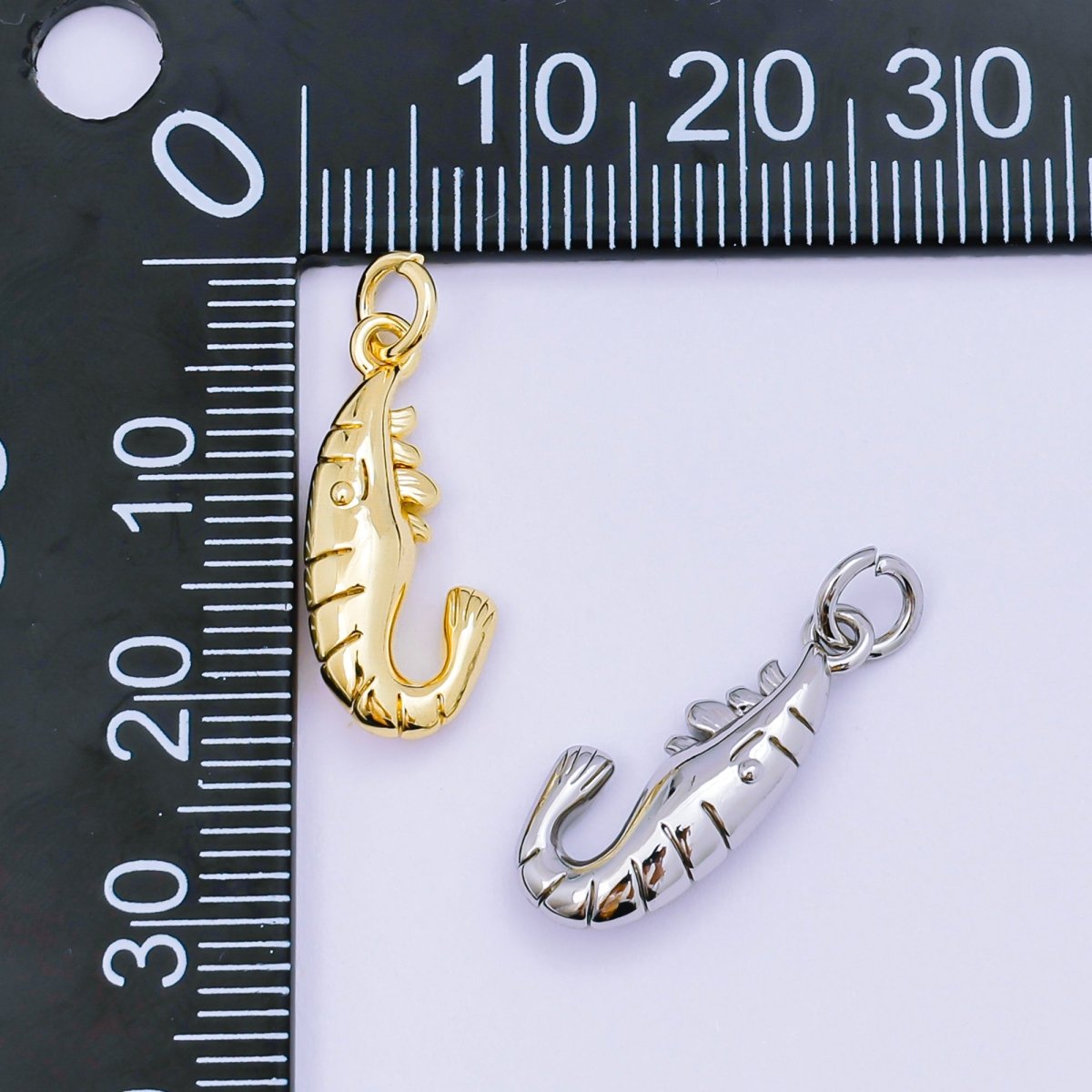 24K Gold Filled 20mm Shrimp Animal Charm in Gold & Silver | AJ - 484 - DLUXCA
