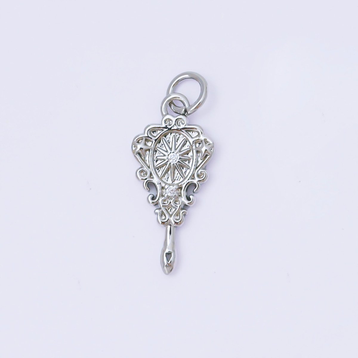 24K Gold Filled 20mm Twin Round CZ Hand Mirror Fantasy Charm in Gold & Silver | AF1252 - DLUXCA