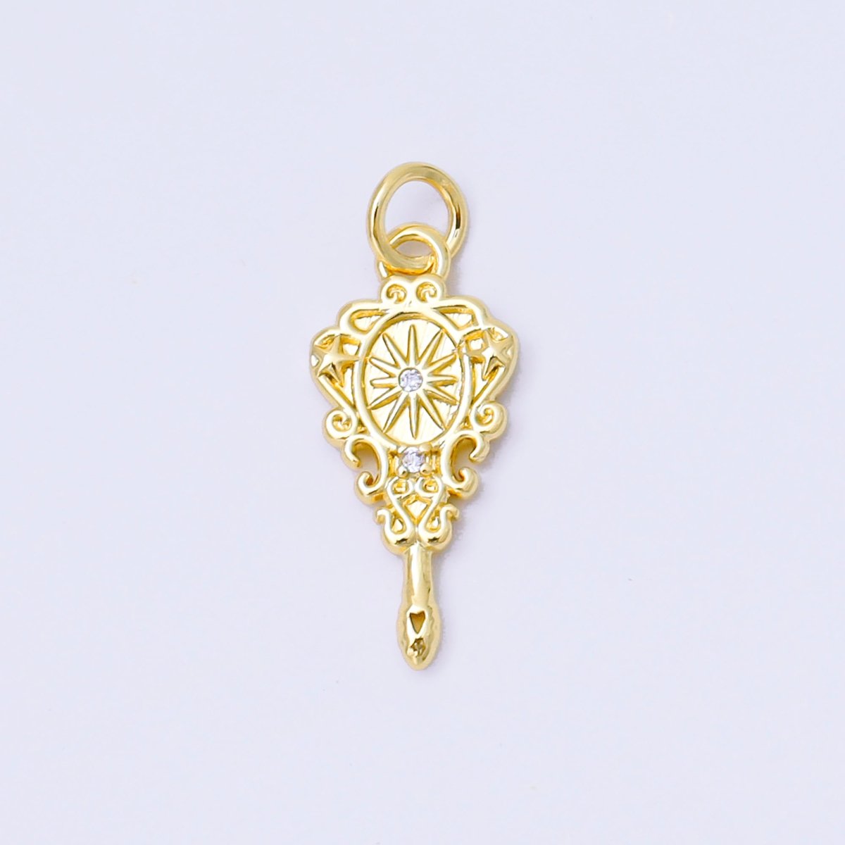 24K Gold Filled 20mm Twin Round CZ Hand Mirror Fantasy Charm in Gold & Silver | AF1252 - DLUXCA