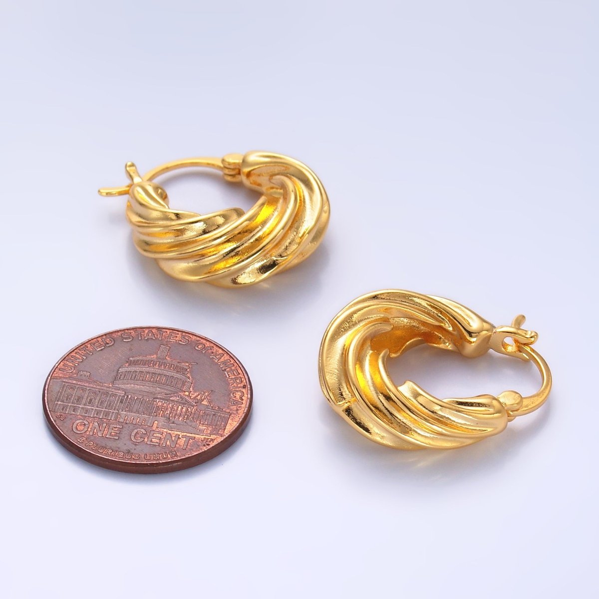 24K Gold Filled 20mm Twisted Dome Latch Hoop Earrings | AB351 - DLUXCA