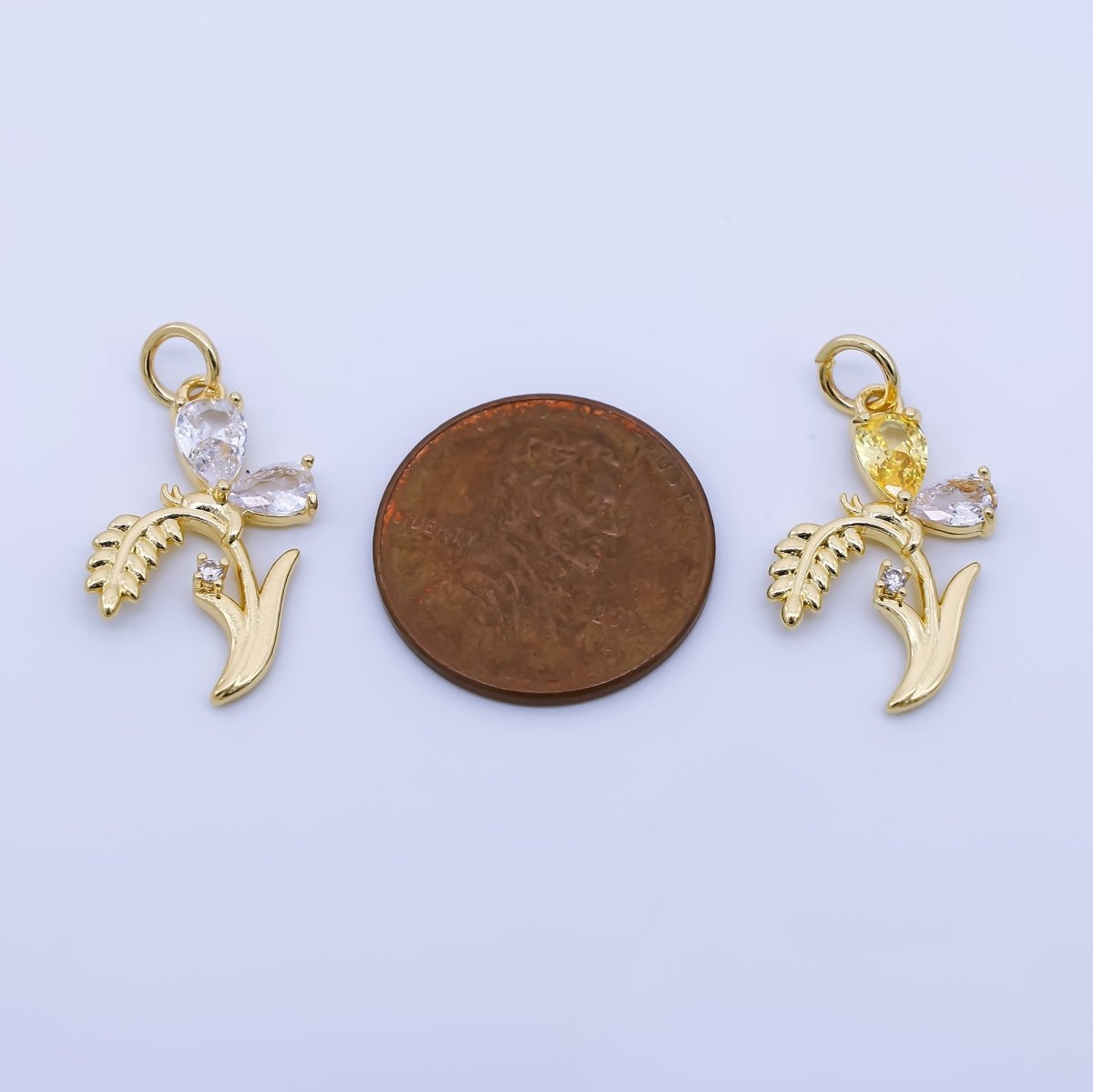 24K Gold Filled 20mm Yellow Oval CZ Tulip Flower Charm | AF1289 - DLUXCA