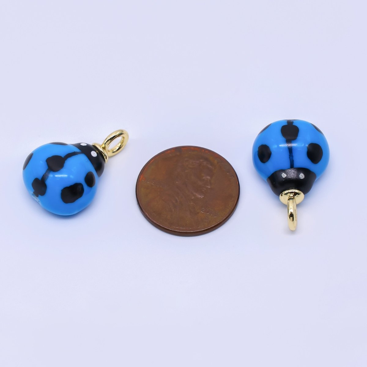 24K Gold Filled 21.5mm Ceramic Art Blue Lady Bug Animal Charm | X - 412 - DLUXCA