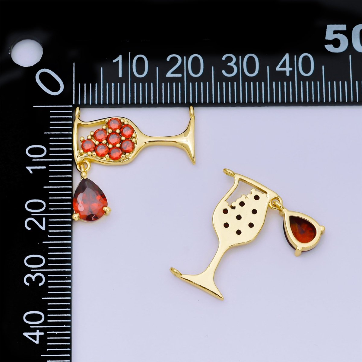 24K Gold Filled 21.5mm x 12mm Micro Paved CZ Red Wine Alcohol Connector | Y053 - DLUXCA