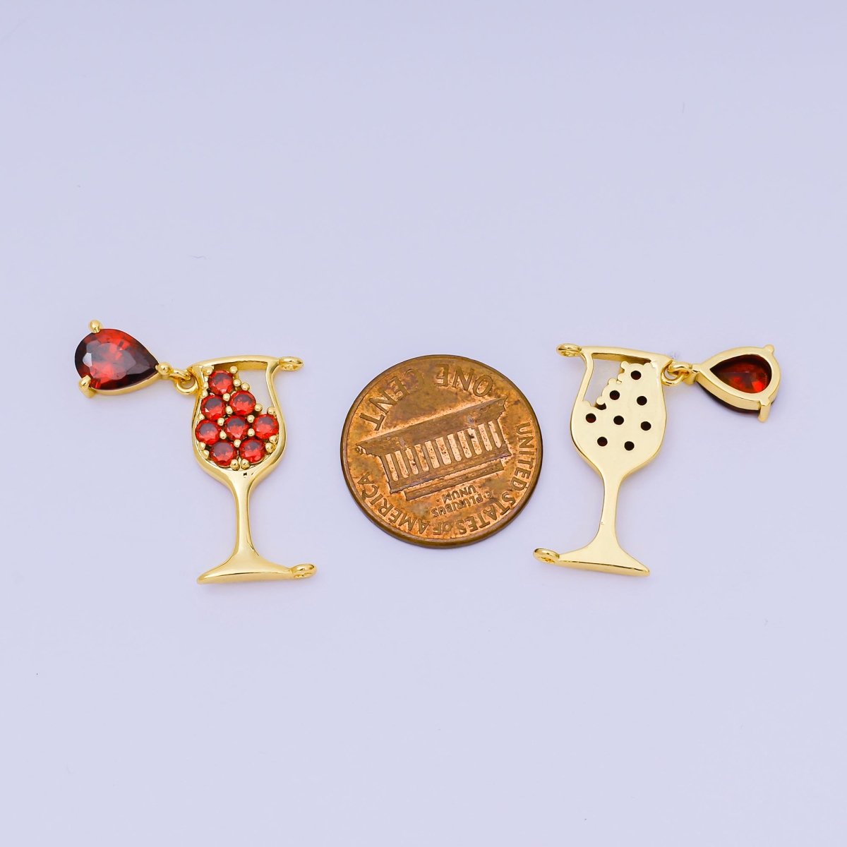 24K Gold Filled 21.5mm x 12mm Micro Paved CZ Red Wine Alcohol Connector | Y053 - DLUXCA