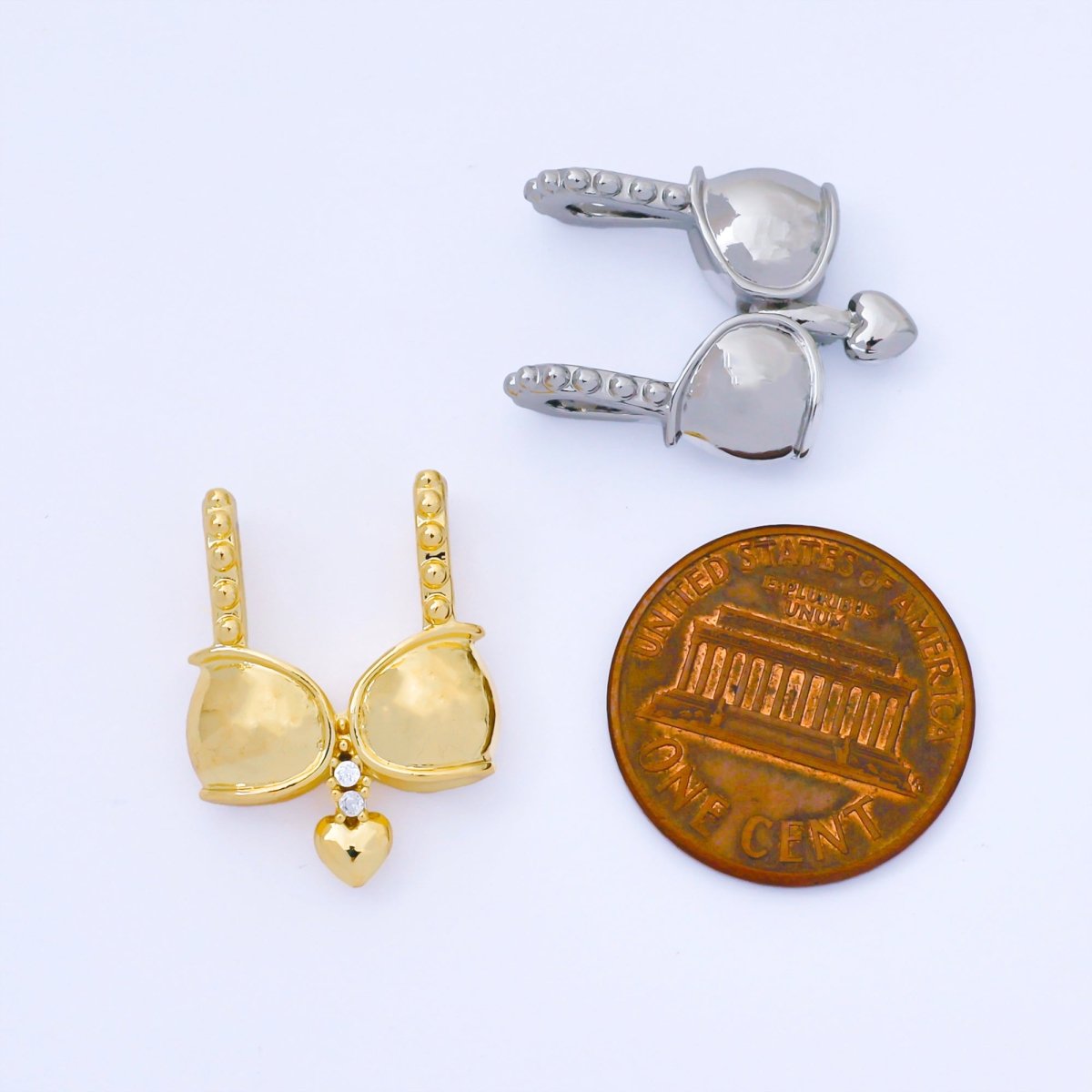 24K Gold Filled 21mm Beach Bra Bikini with Heart of Love Fashion Charm in Gold & Silver | AH - 530 - DLUXCA