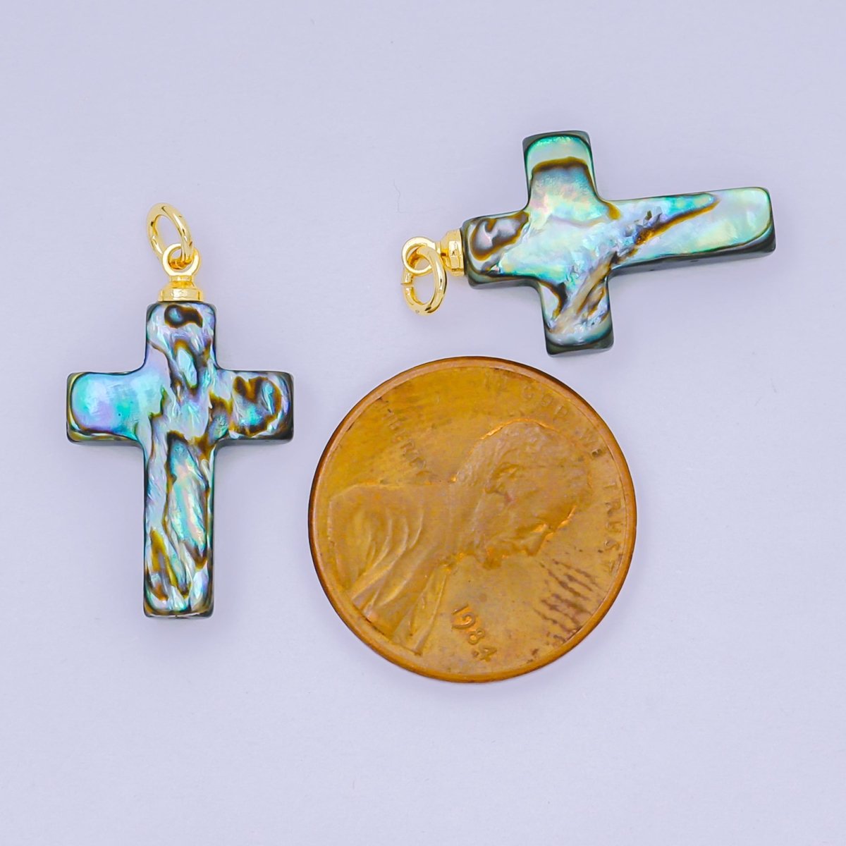 24K Gold Filled 21mm Blue Abalone Religious Cross Pendant | P - 1717 - DLUXCA