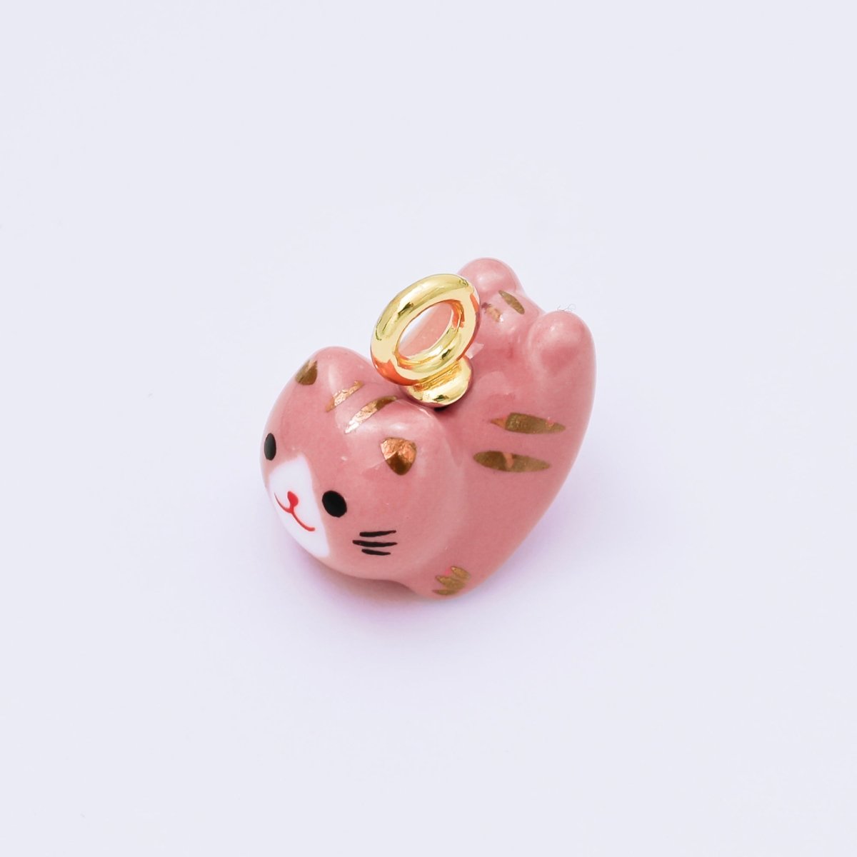 24K Gold Filled 21mm Ceramics Kawaii Cat Animals Porcelain Charm | AC1624 - AC1628 - DLUXCA