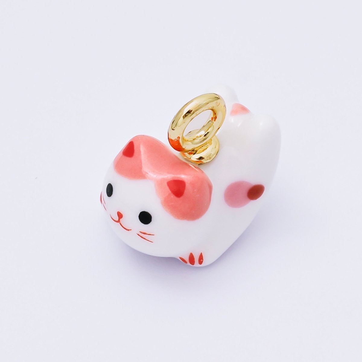 24K Gold Filled 21mm Ceramics Kawaii Cat Animals Porcelain Charm | AC1624 - AC1628 - DLUXCA