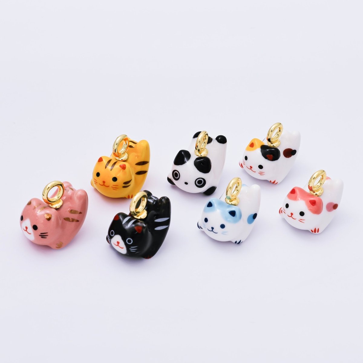 24K Gold Filled 21mm Ceramics Kawaii Cat Animals Porcelain Charm | AC1624 - AC1628 - DLUXCA