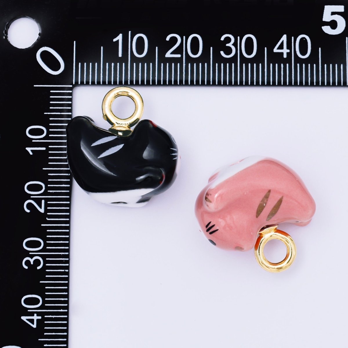24K Gold Filled 21mm Ceramics Kawaii Cat Animals Porcelain Charm | AC1624 - AC1628 - DLUXCA