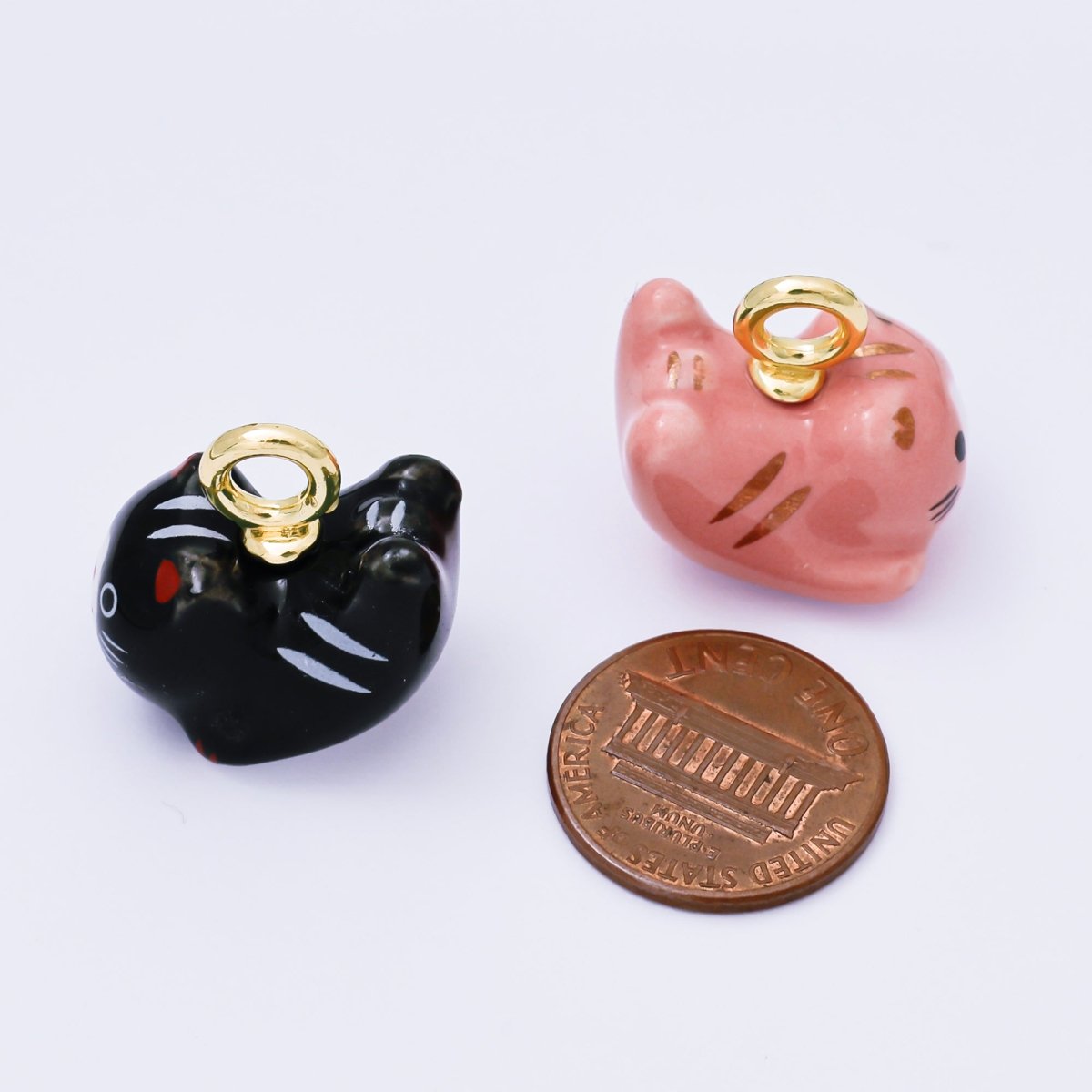 24K Gold Filled 21mm Ceramics Kawaii Cat Animals Porcelain Charm | AC1624 - AC1628 - DLUXCA