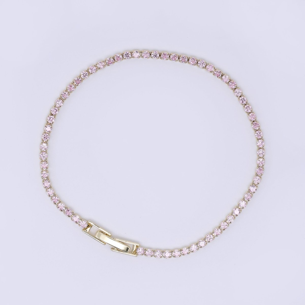 24K Gold Filled 2.1mm Green, Pink, Blue Round CZ 7 Inches Tennis Bracelet | WA - 3815 - WA - 3818 - DLUXCA