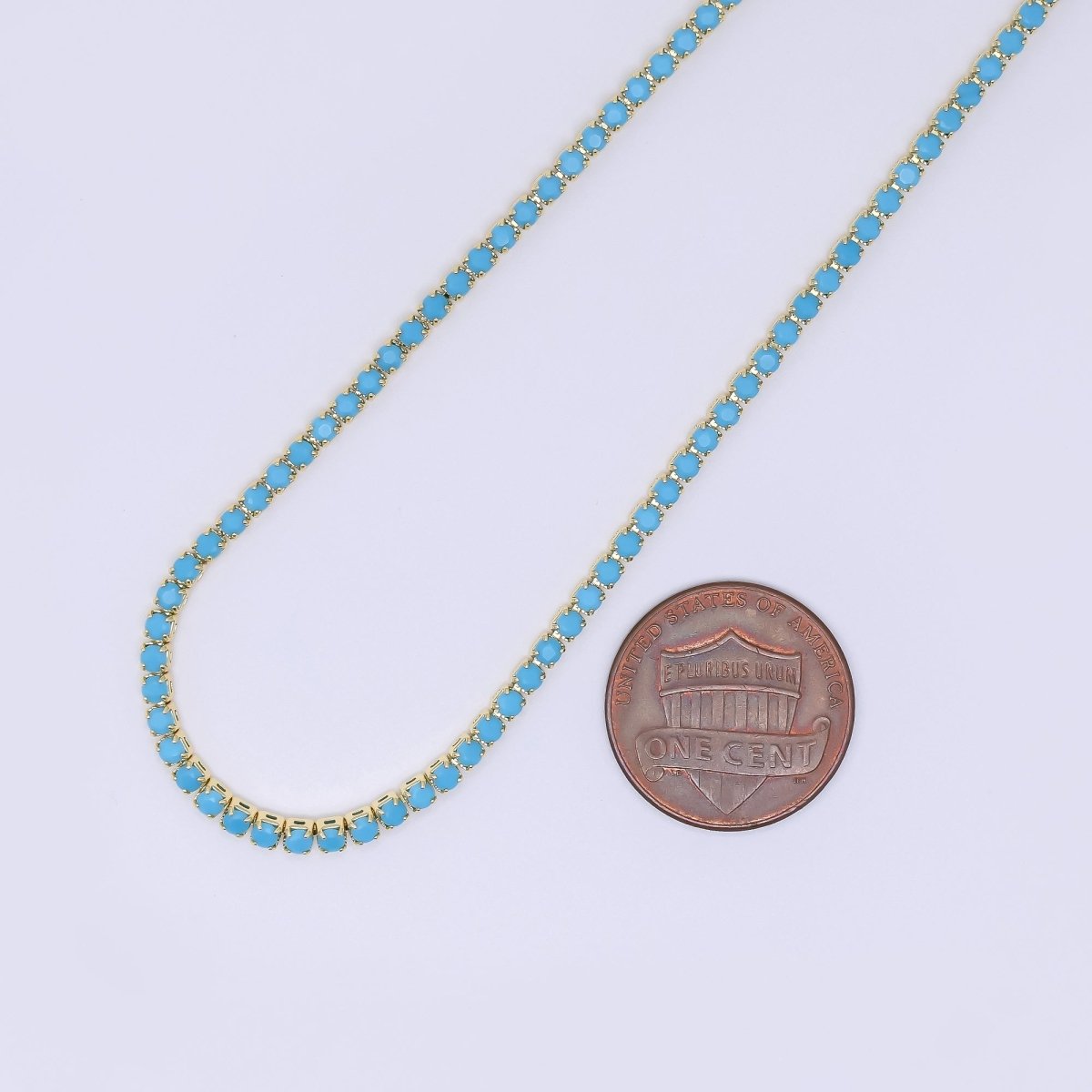 24K Gold Filled 2.1mm Green, Pink, Clear Round CZ Solid Color Tennis Chain 16 Inch Necklace with Extender | WA - 3812 - WA - 3814 - DLUXCA