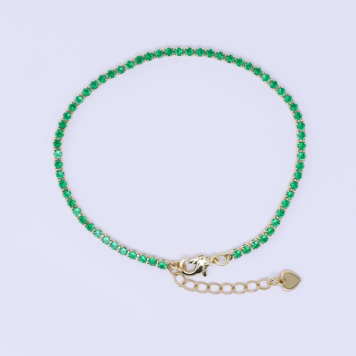 24K Gold Filled 2.1mm Green Round CZ 7 Inches Tennis Bracelet with Extender | WA - 2338 - DLUXCA