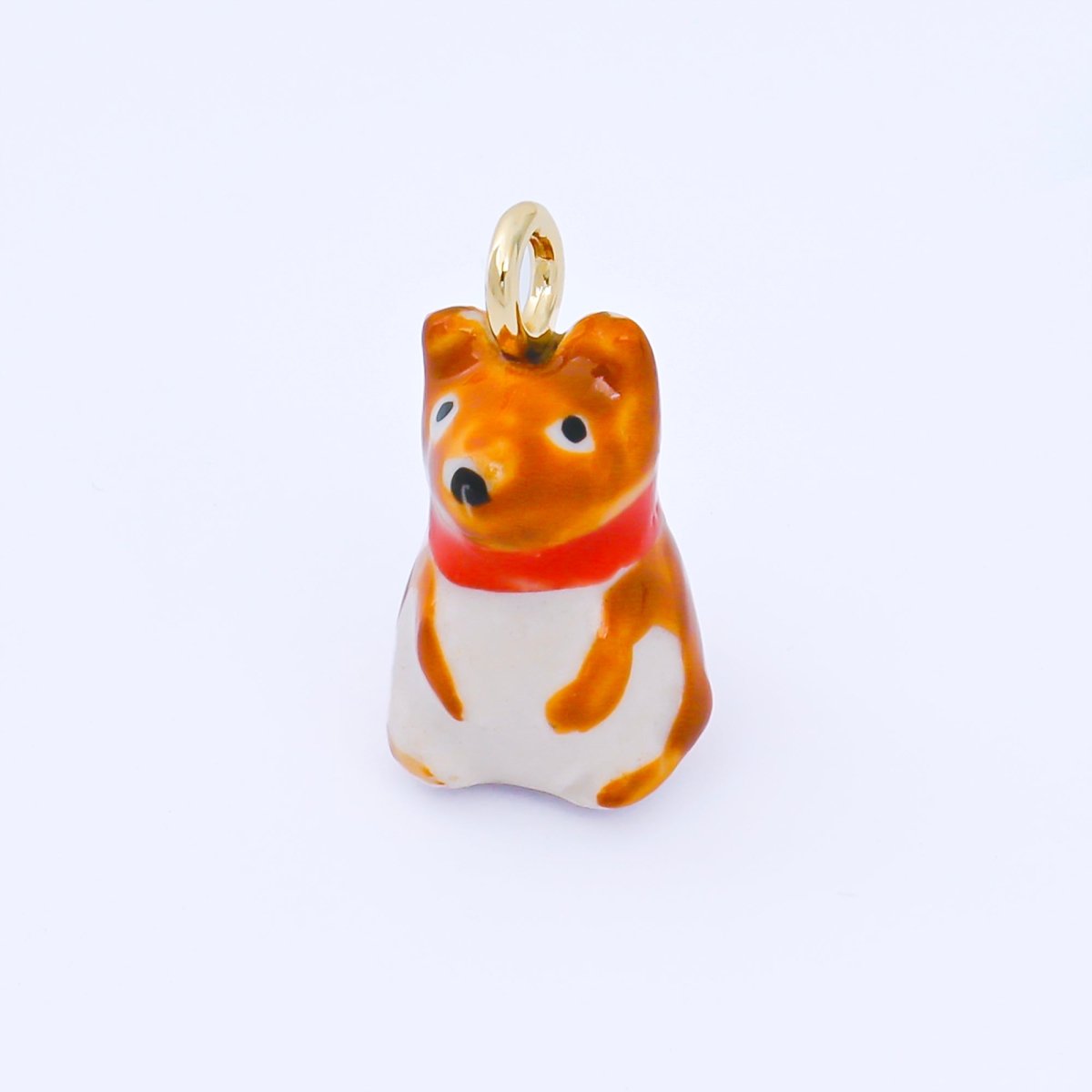 24K Gold Filled 21mm Handmade Ceramic Corgi Dog Animals Charm | AF1521 - DLUXCA