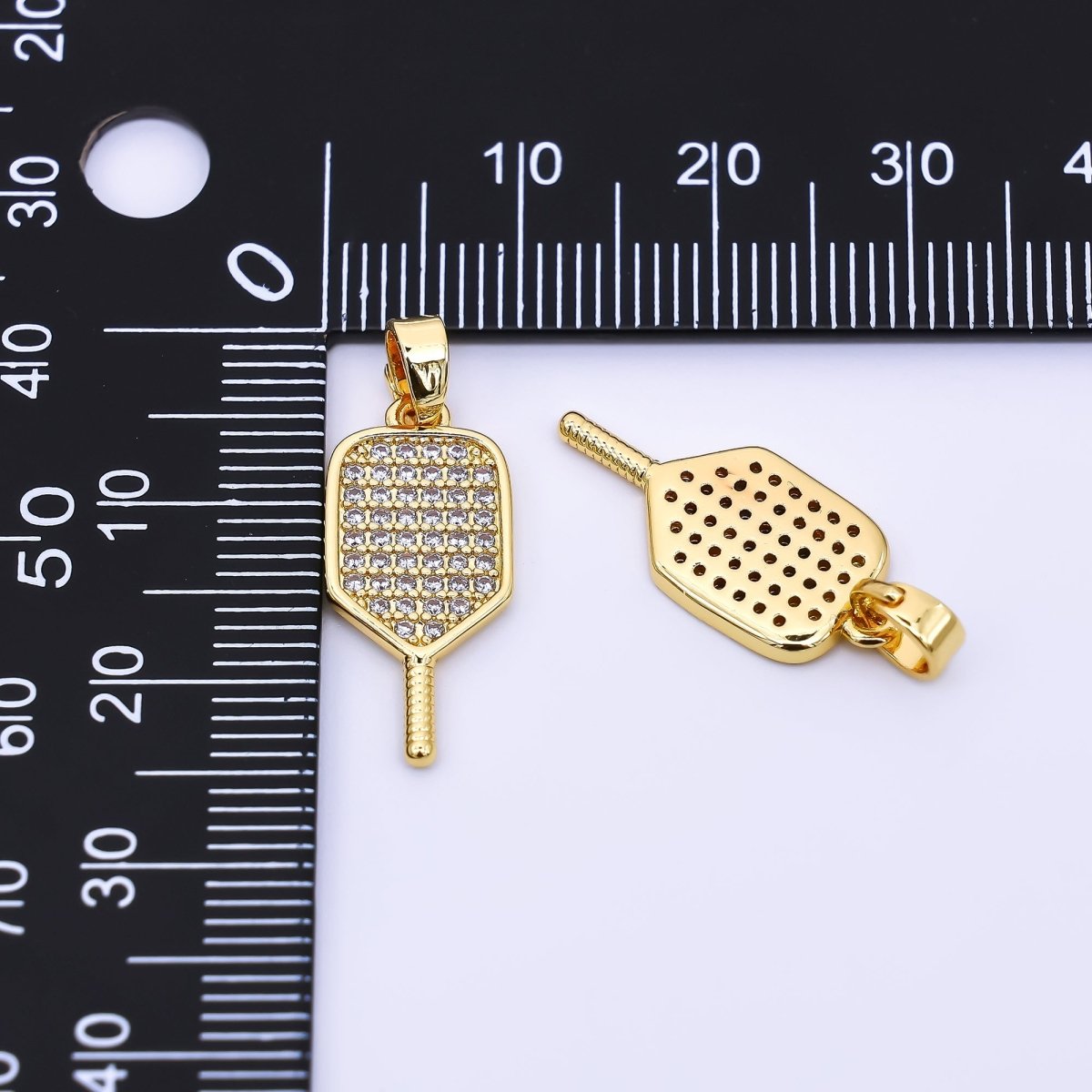 24K Gold Filled 21mm Micro Paved CZ Classic Paddle Charm | AH - 473 - DLUXCA