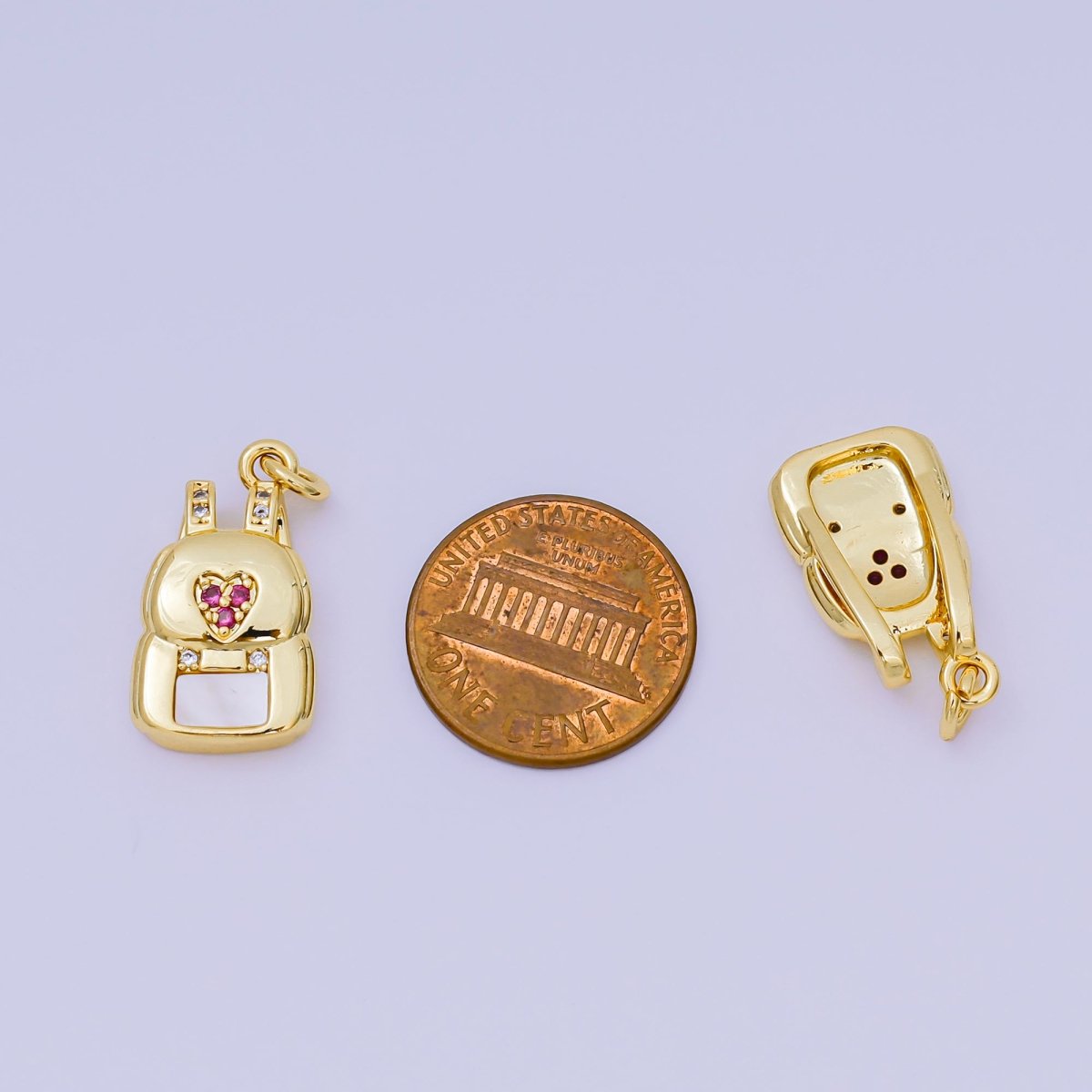 24K Gold Filled 21mm Micro Paved CZ Lovely Backpack Dainty Charm | AH - 569 - DLUXCA