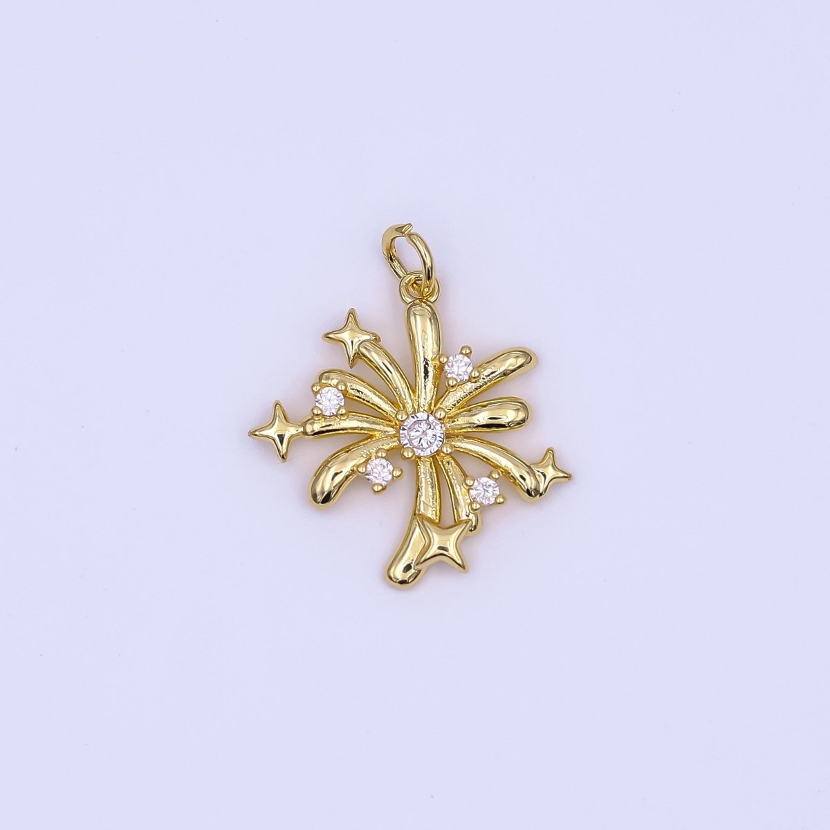 24K Gold Filled 21mm Micro Paved CZ Sparkly Star Firework Charm in Gold & Silver | AF496 - DLUXCA