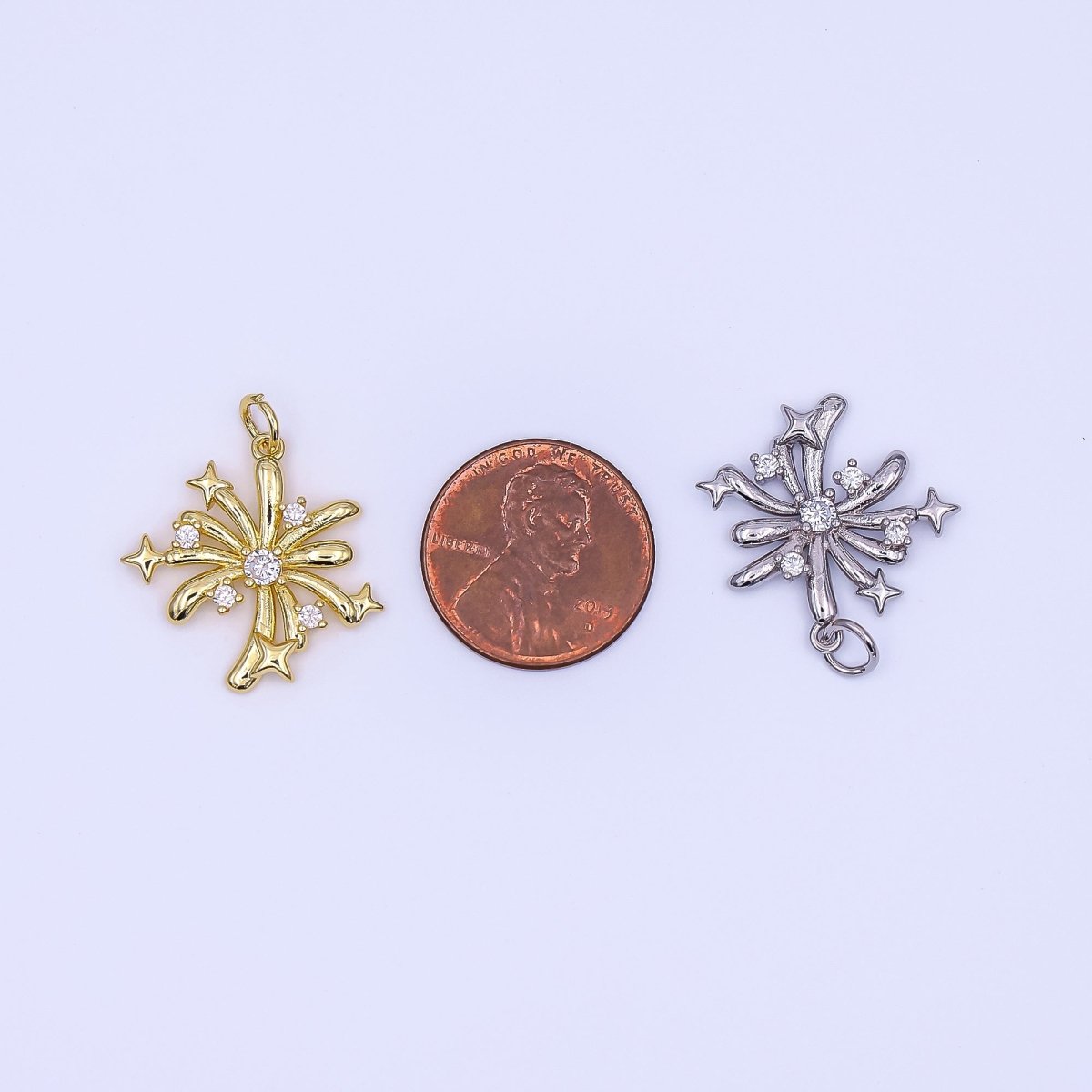 24K Gold Filled 21mm Micro Paved CZ Sparkly Star Firework Charm in Gold & Silver | AF496 - DLUXCA