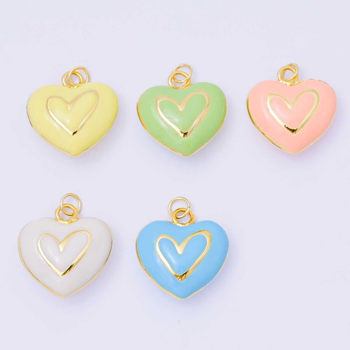 24K Gold Filled 21mm Pastel Color Enamel Heart Add - On Jewelry Charm | AC1621 - AC1623 - DLUXCA