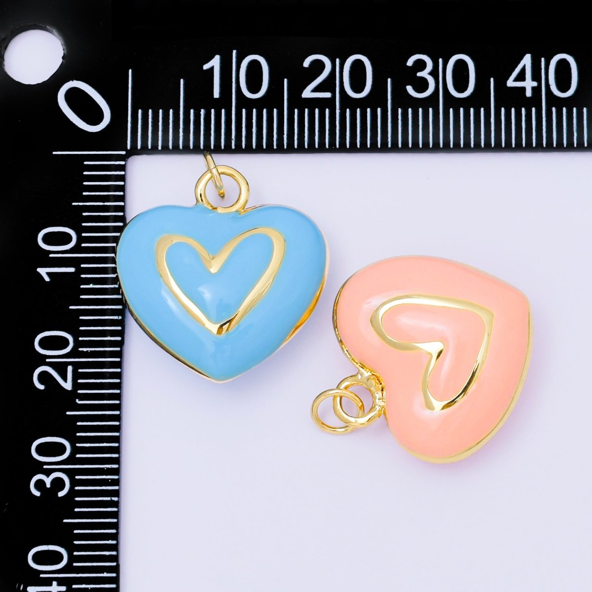 24K Gold Filled 21mm Pastel Color Enamel Heart Add - On Jewelry Charm | AC1621 - AC1623 - DLUXCA