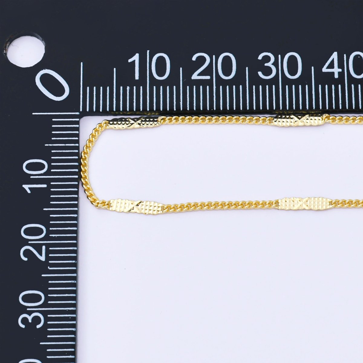 24K Gold Filled 2.1mm Textured Bar Curb Satellite Chain 17.5 Inch Necklace | WA - 3407 - DLUXCA - DLUXCA