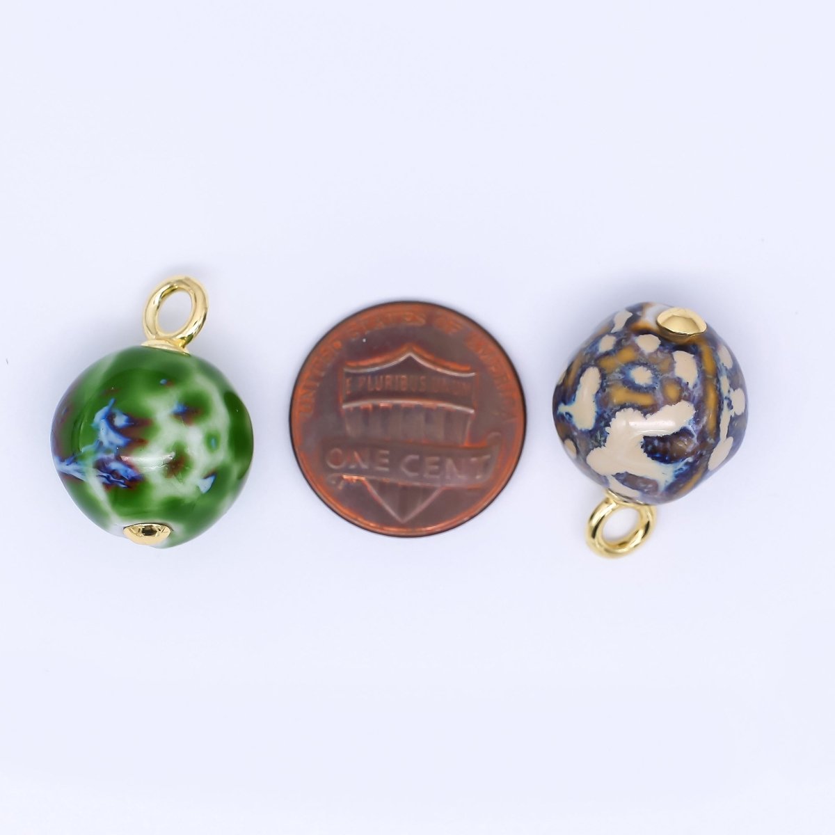 24K Gold Filled 22mm Ceramic Art Enchanted Round Orbs Charm | N - 1019 N - 1145 N - 1172 N - 1808 N - 1898 N - 1971 - DLUXCA