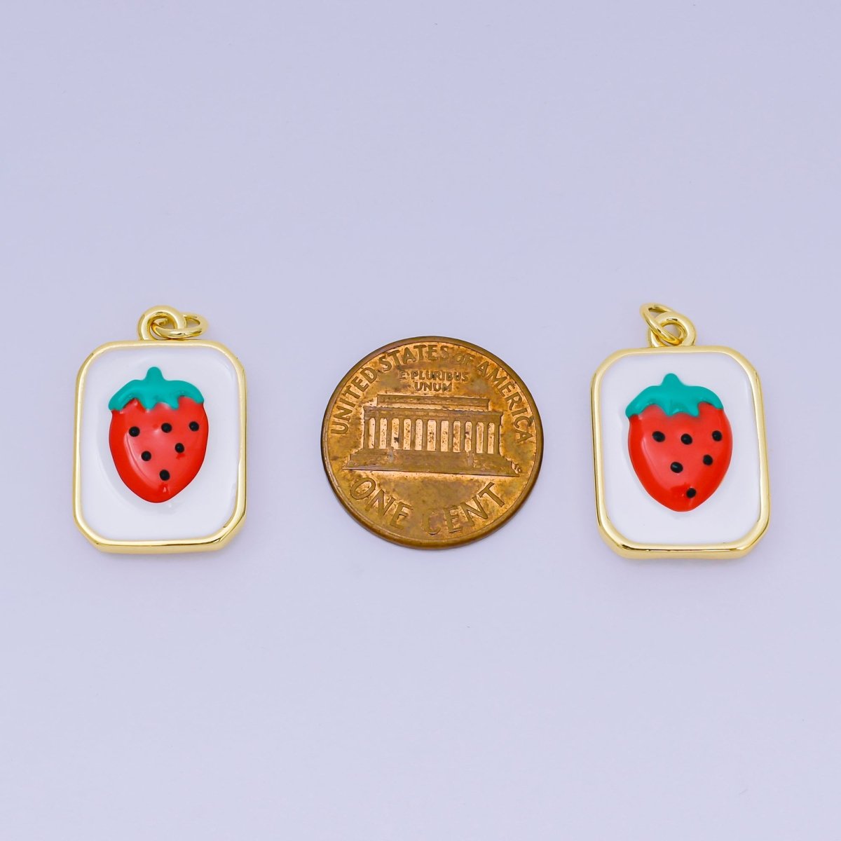 24K Gold Filled 22mm Enamel Art Red Strawberry Fruit Charm | AJ - 486 - DLUXCA