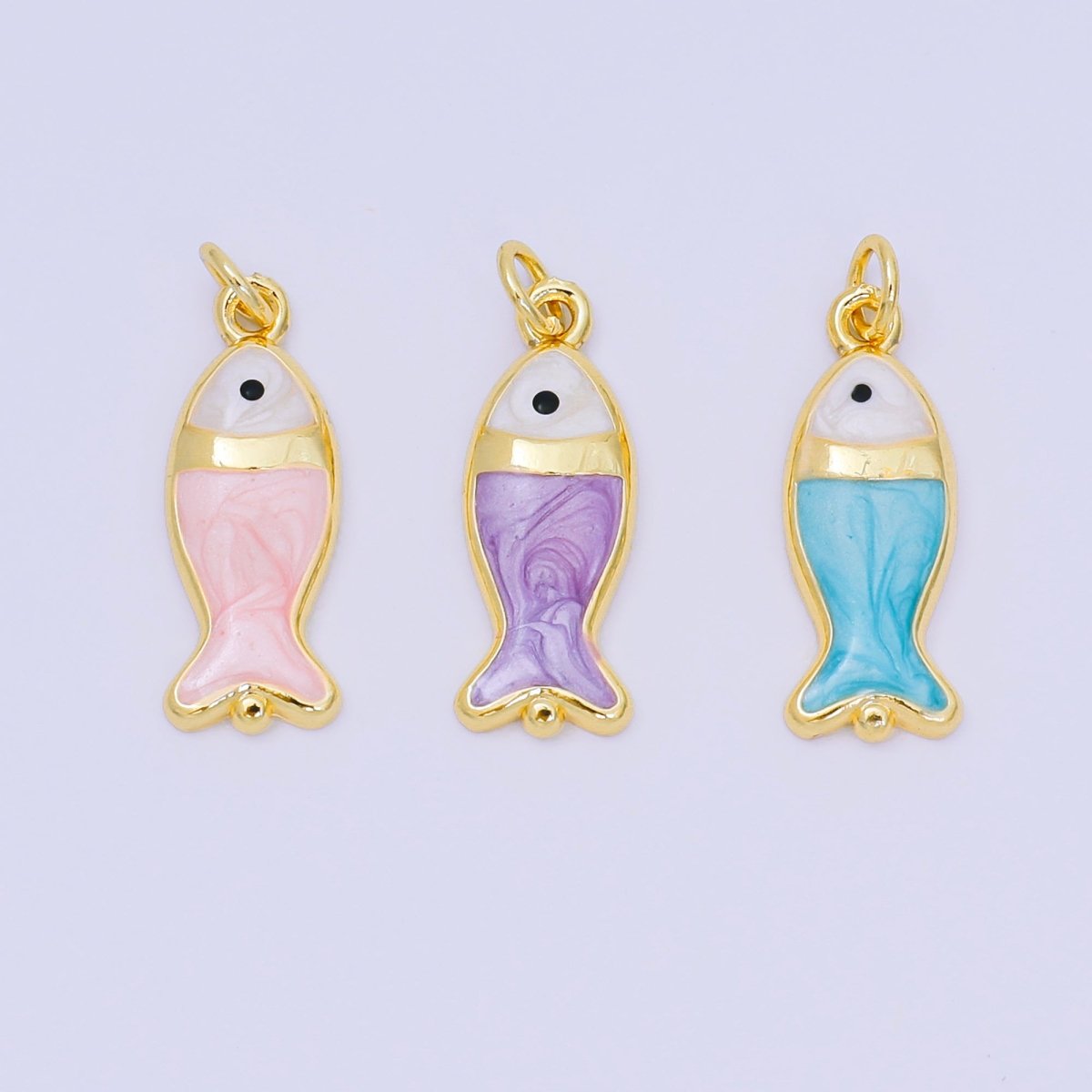 24K Gold Filled 22mm Enamel Pink Purple Blue Pastel Tiny Sea Fish Animal Charm | D - 367 D - 369 - DLUXCA