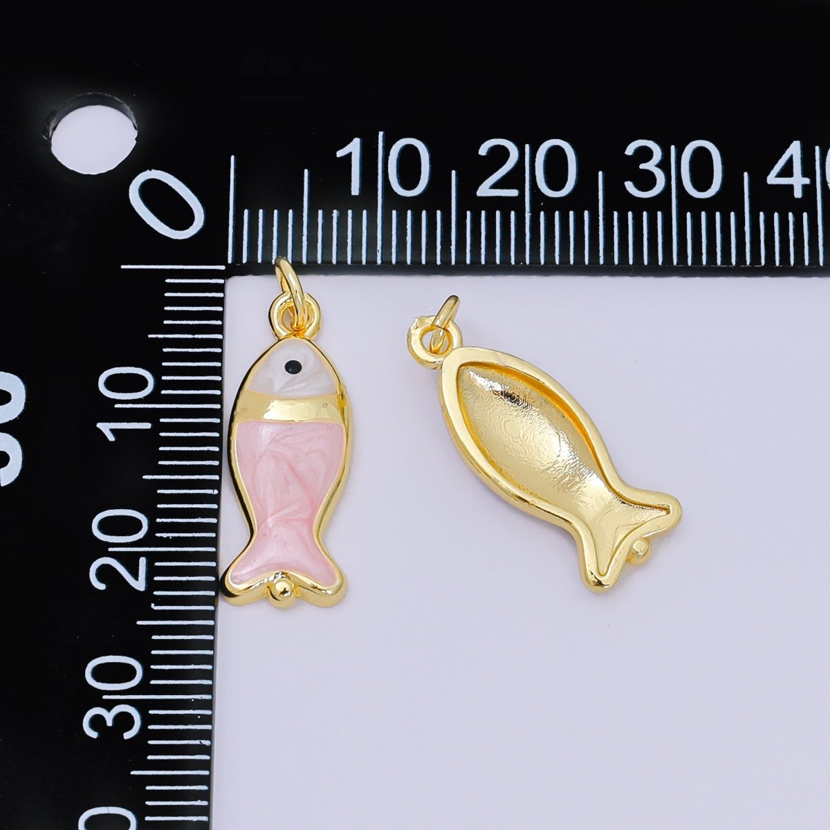 24K Gold Filled 22mm Enamel Pink Purple Blue Pastel Tiny Sea Fish Animal Charm | D - 367 D - 369 - DLUXCA