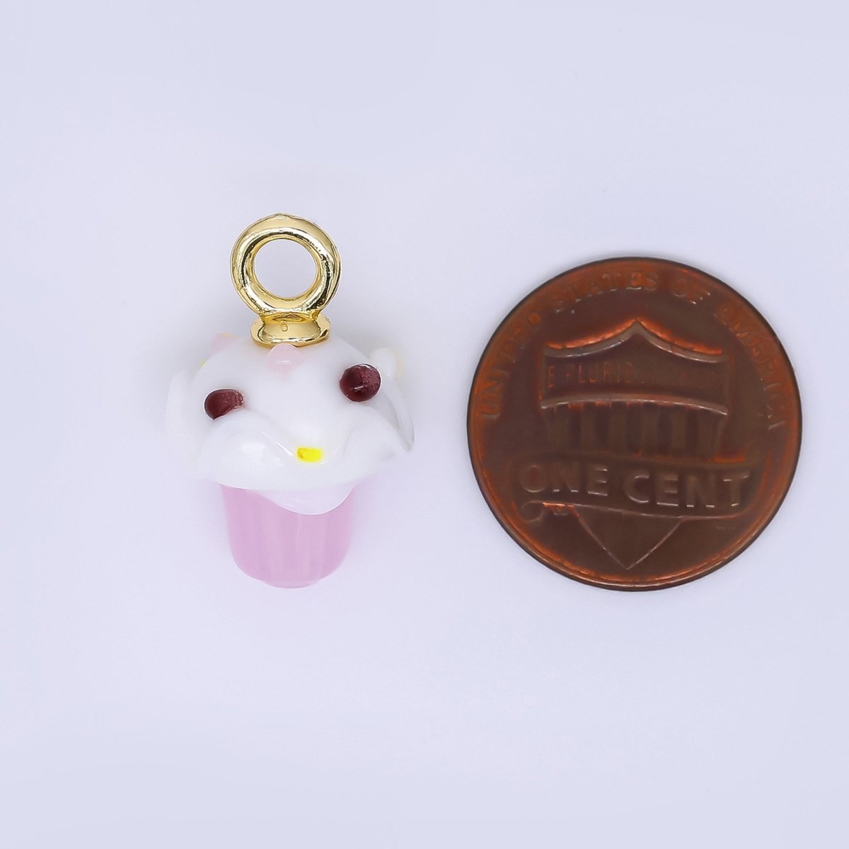 24K Gold Filled 22mm Glass Art Soft - Pink Sweet Cupcake Charm | AH - 626 - DLUXCA